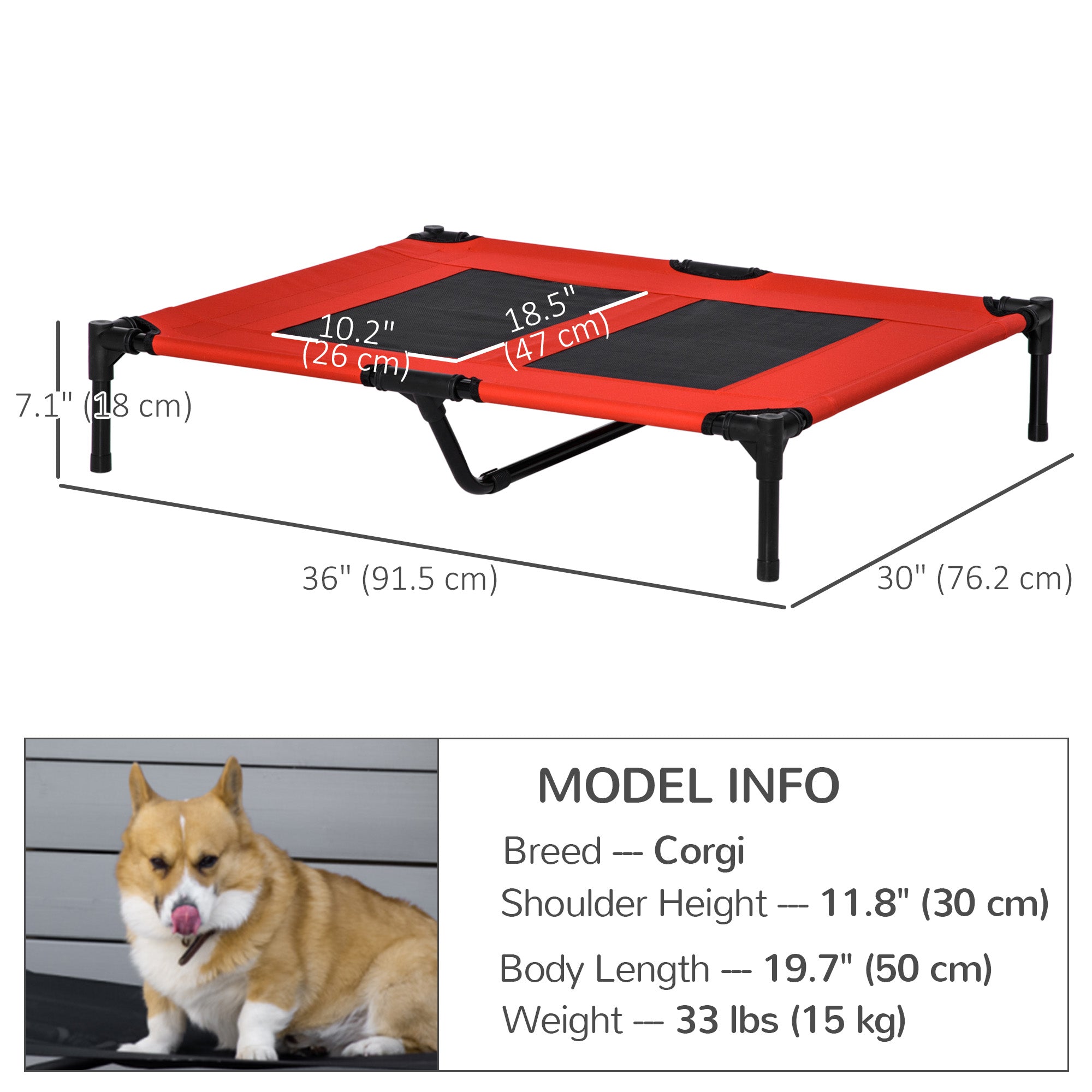 PawHut Elevated Dog Bed, Raised Dog Cot for XL Sized Dogs, Indoor & Outdoor, 36" x 30" x 7", Red