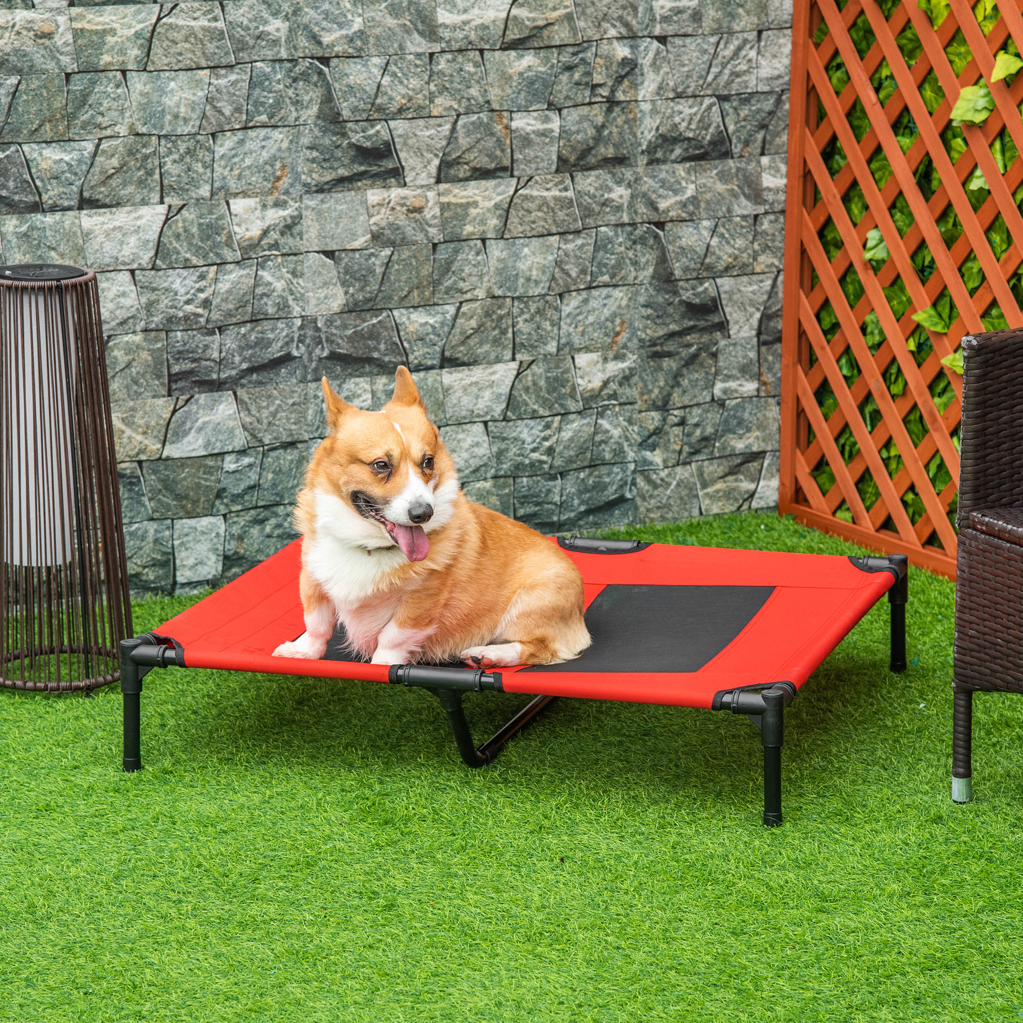 PawHut Elevated Dog Bed, Raised Dog Cot for XL Sized Dogs, Indoor & Outdoor, 36" x 30" x 7", Red