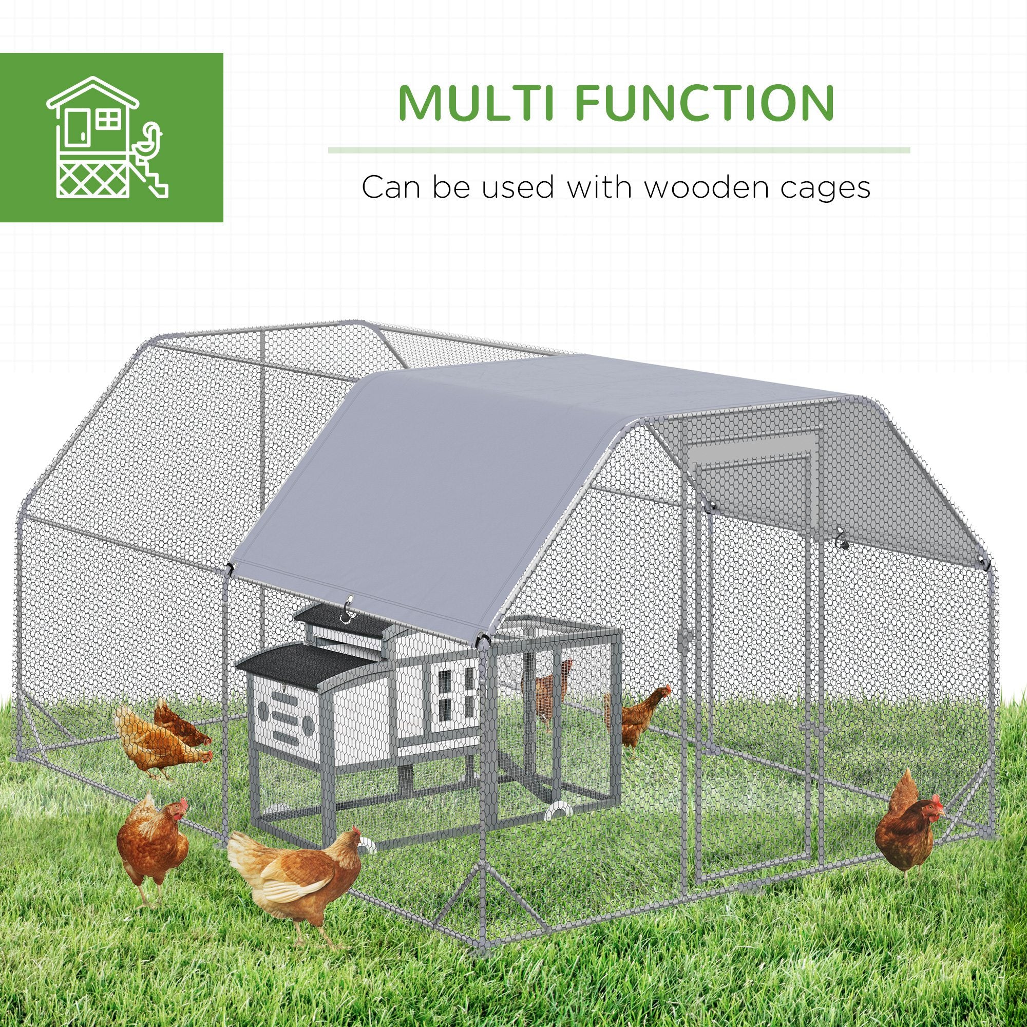 PawHut Galvanized Large Metal Chicken Coop Cage Walk-in Enclosure Poultry Hen Run House Playpen Rabbit Hutch with Cover for Outdoor Backyard 9.2' x 12.5' x 6.5' Silver