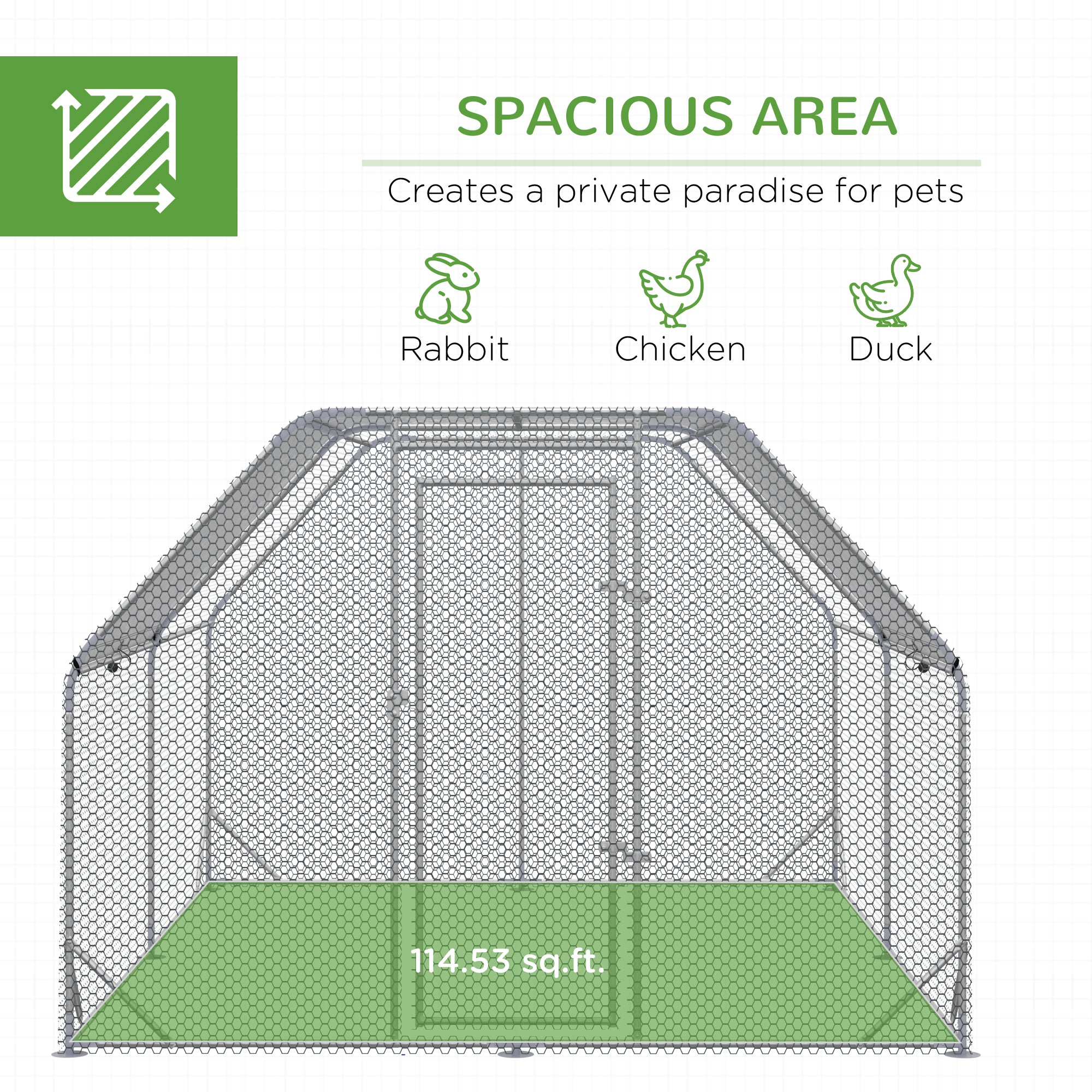 PawHut Galvanized Large Metal Chicken Coop Cage Walk-in Enclosure Poultry Hen Run House Playpen Rabbit Hutch with Cover for Outdoor Backyard 9.2' x 12.5' x 6.5' Silver