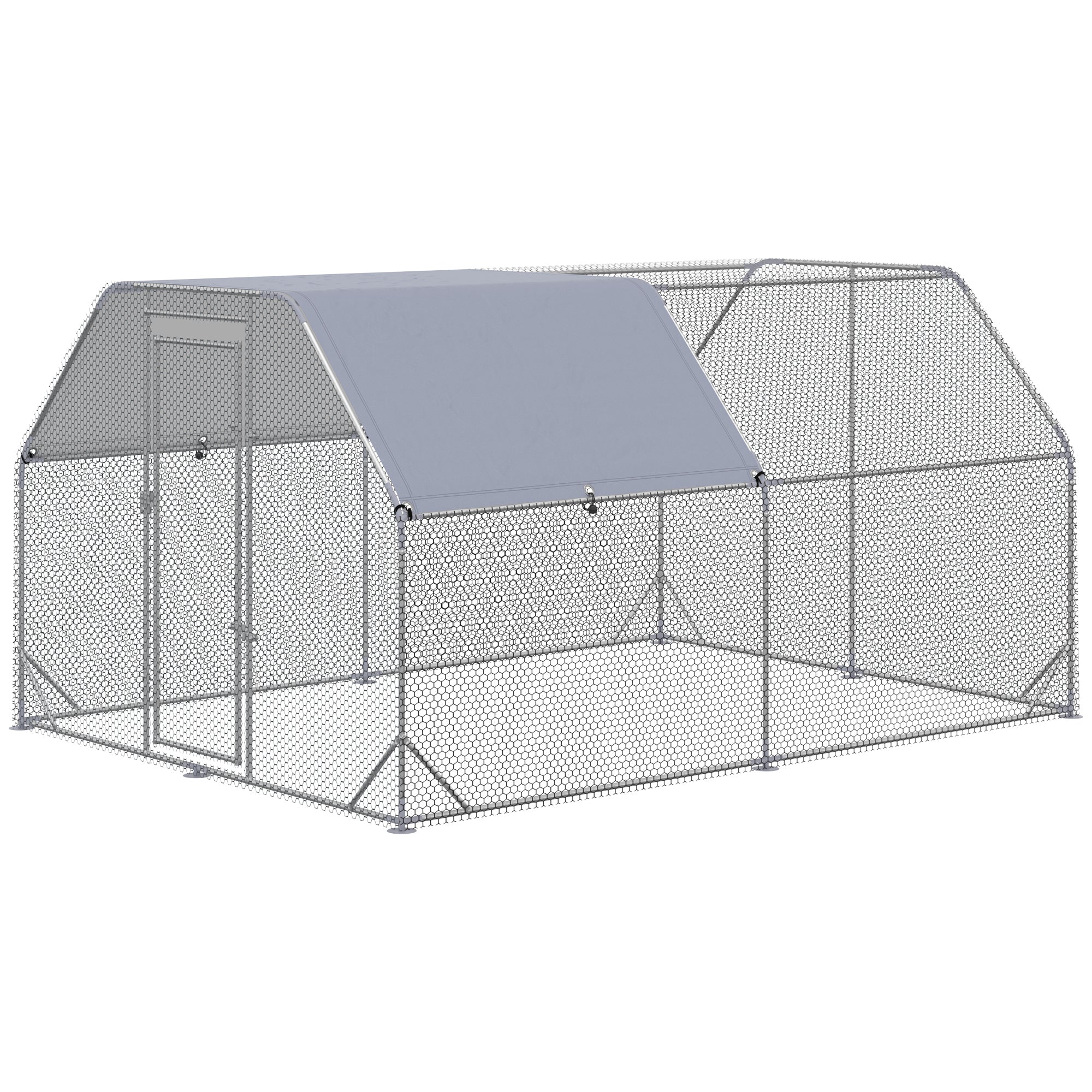 PawHut Galvanized Large Metal Chicken Coop Cage Walk-in Enclosure Poultry Hen Run House Playpen Rabbit Hutch with Cover for Outdoor Backyard 9.2' x 12.5' x 6.5' Silver