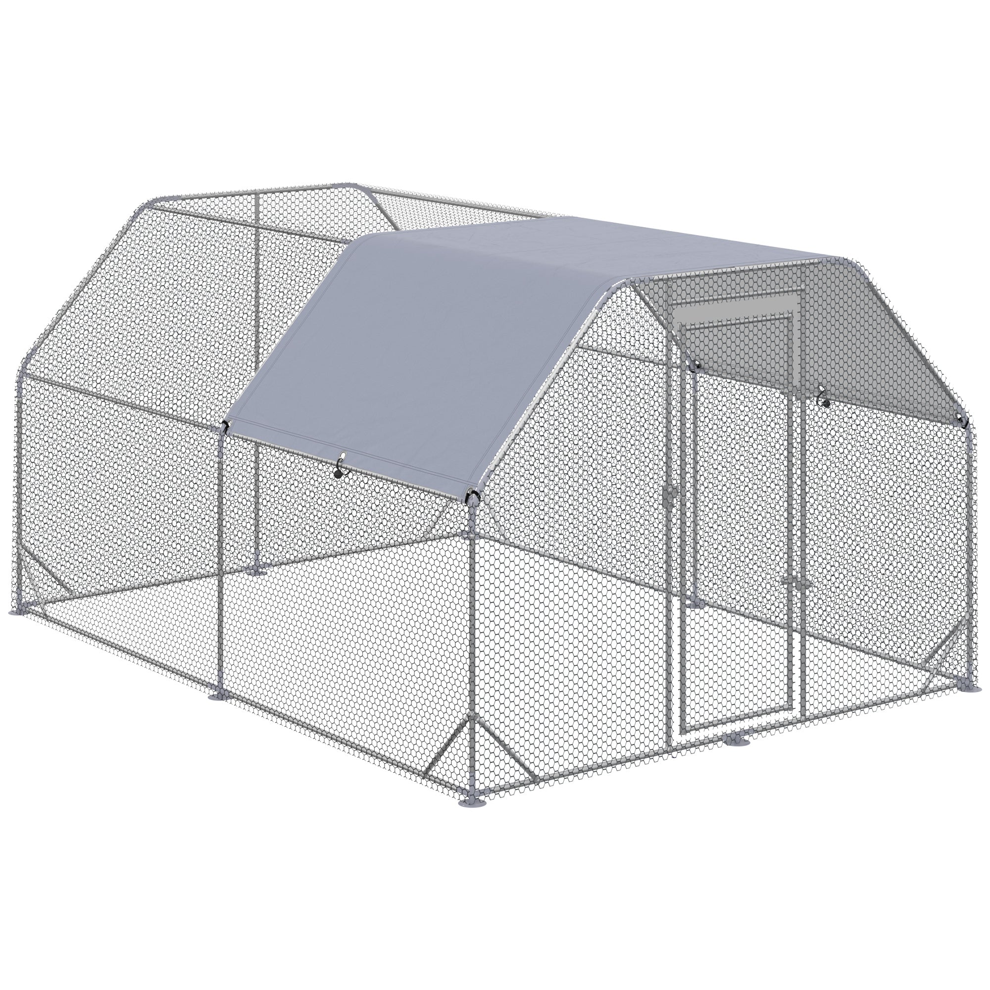 PawHut Galvanized Large Metal Chicken Coop Cage Walk-in Enclosure Poultry Hen Run House Playpen Rabbit Hutch with Cover for Outdoor Backyard 9.2' x 12.5' x 6.5' Silver