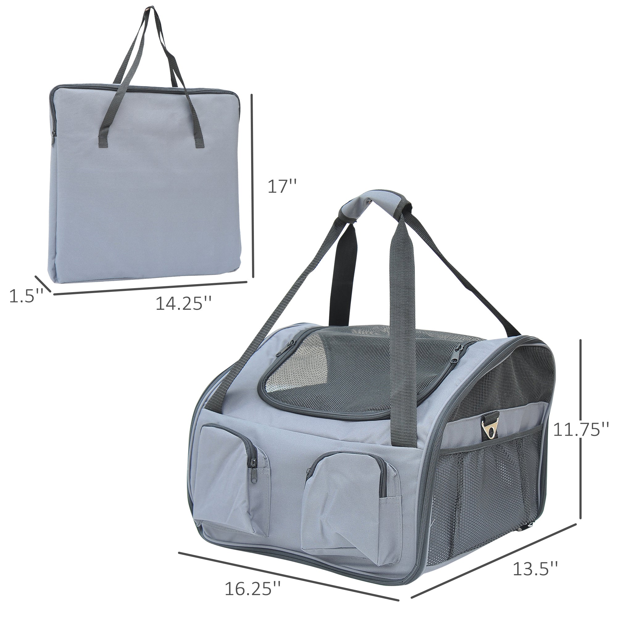PawHut 3in1 Pet Car Booster Seat Dog Carrier Travel Bag Gray