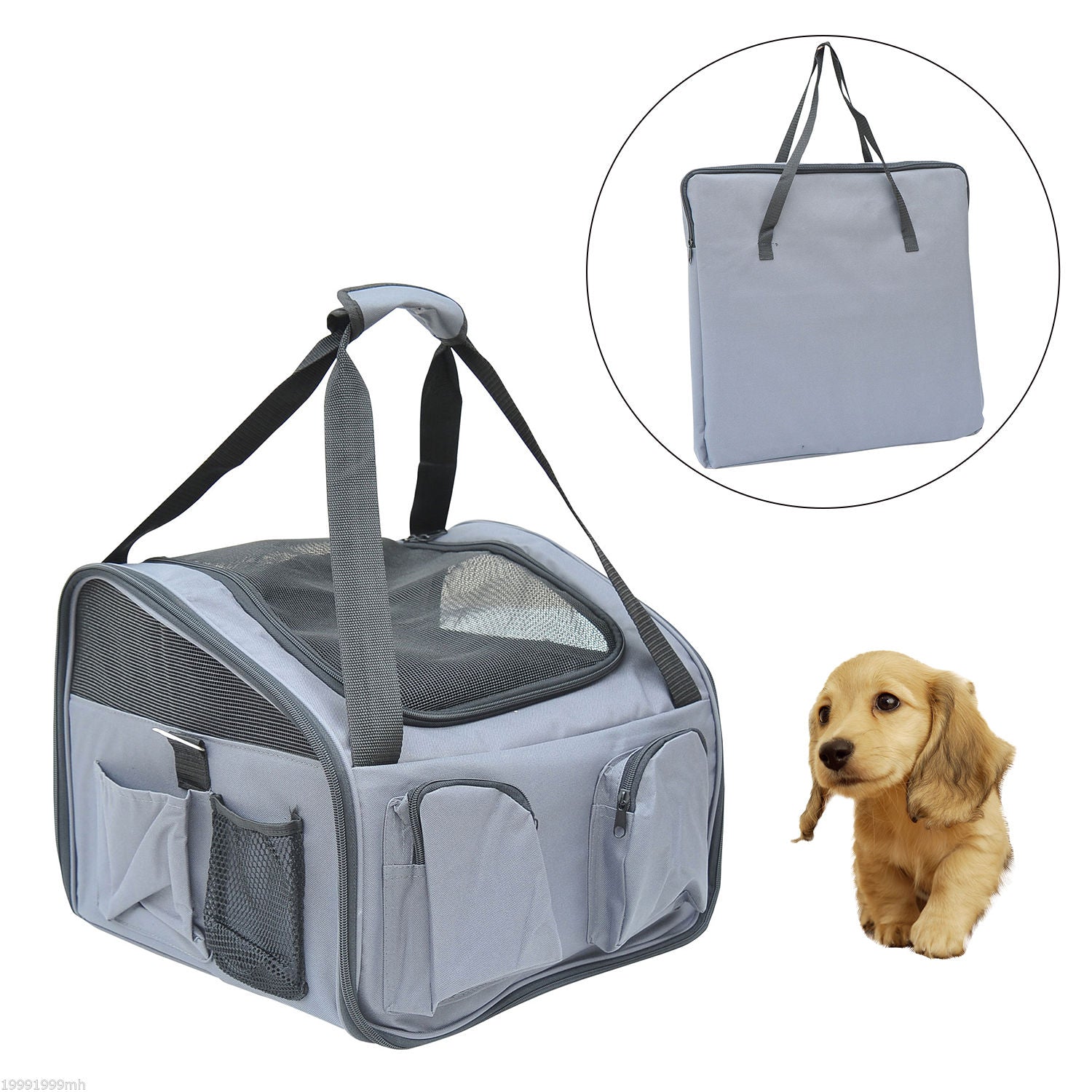 PawHut 3in1 Pet Car Booster Seat Dog Carrier Travel Bag Gray