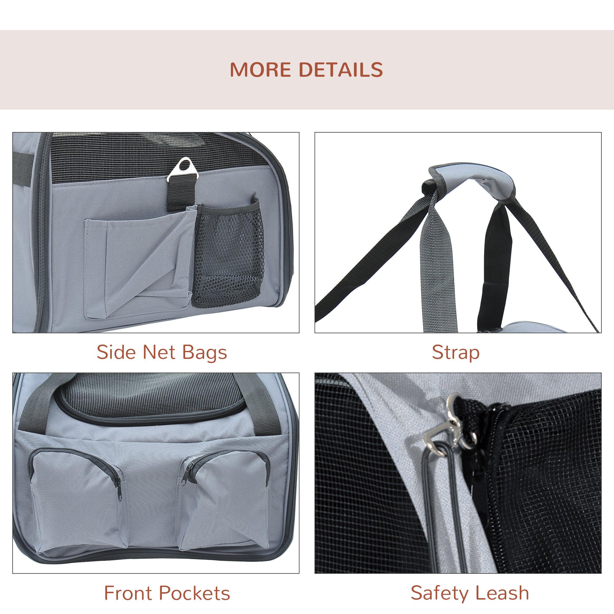 PawHut 3in1 Pet Car Booster Seat Dog Carrier Travel Bag Gray