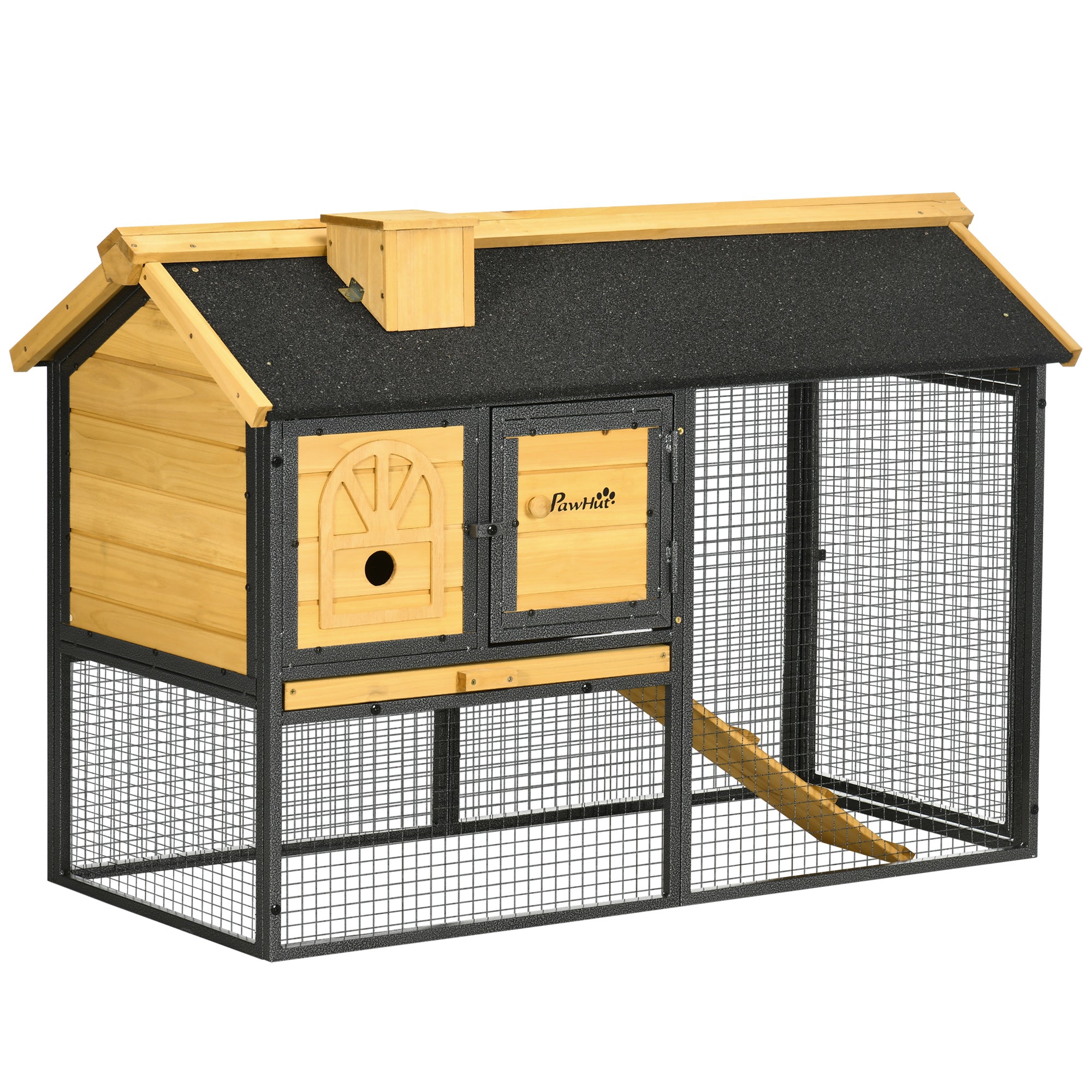PawHut 2 Tiers Rabbit Hutch and Run, Guinea Pig Hutch Outdoor with Sliding Tray, Ramp, for 1-2 Rabbits