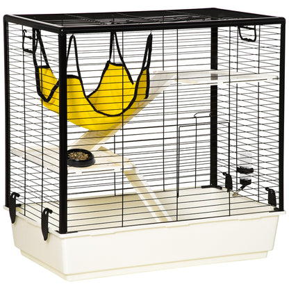 PawHut Rabbit Cage, Portable Small Animal Cage for Chinchilla Adult Rats Large Guinea Pig Mink Ferret with Hammock Water Bottle Food Dish Ramps, 31.5" x 19" x 31"
