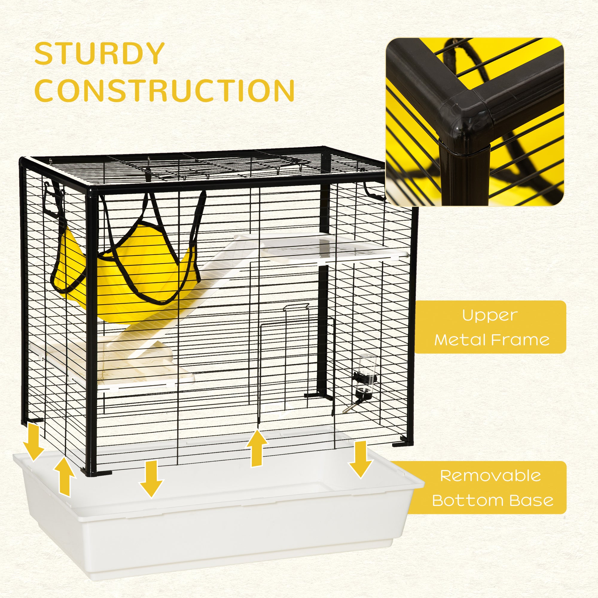 PawHut Rabbit Cage, Portable Small Animal Cage for Chinchilla Adult Rats Large Guinea Pig Mink Ferret with Hammock Water Bottle Food Dish Ramps, 31.5" x 19" x 31"
