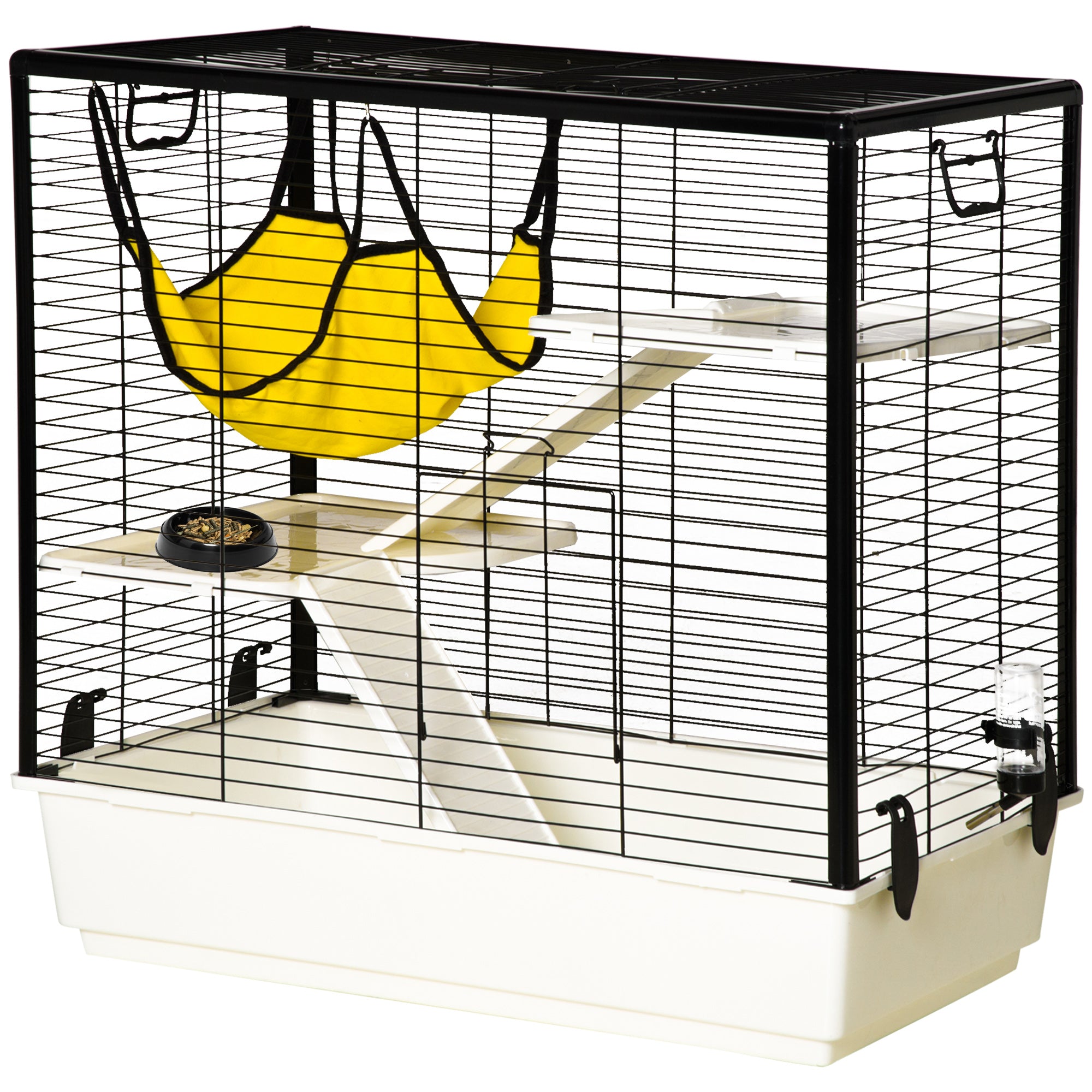 PawHut Rabbit Cage, Portable Small Animal Cage for Chinchilla Adult Rats Large Guinea Pig Mink Ferret with Hammock Water Bottle Food Dish Ramps, 31.5" x 19" x 31"