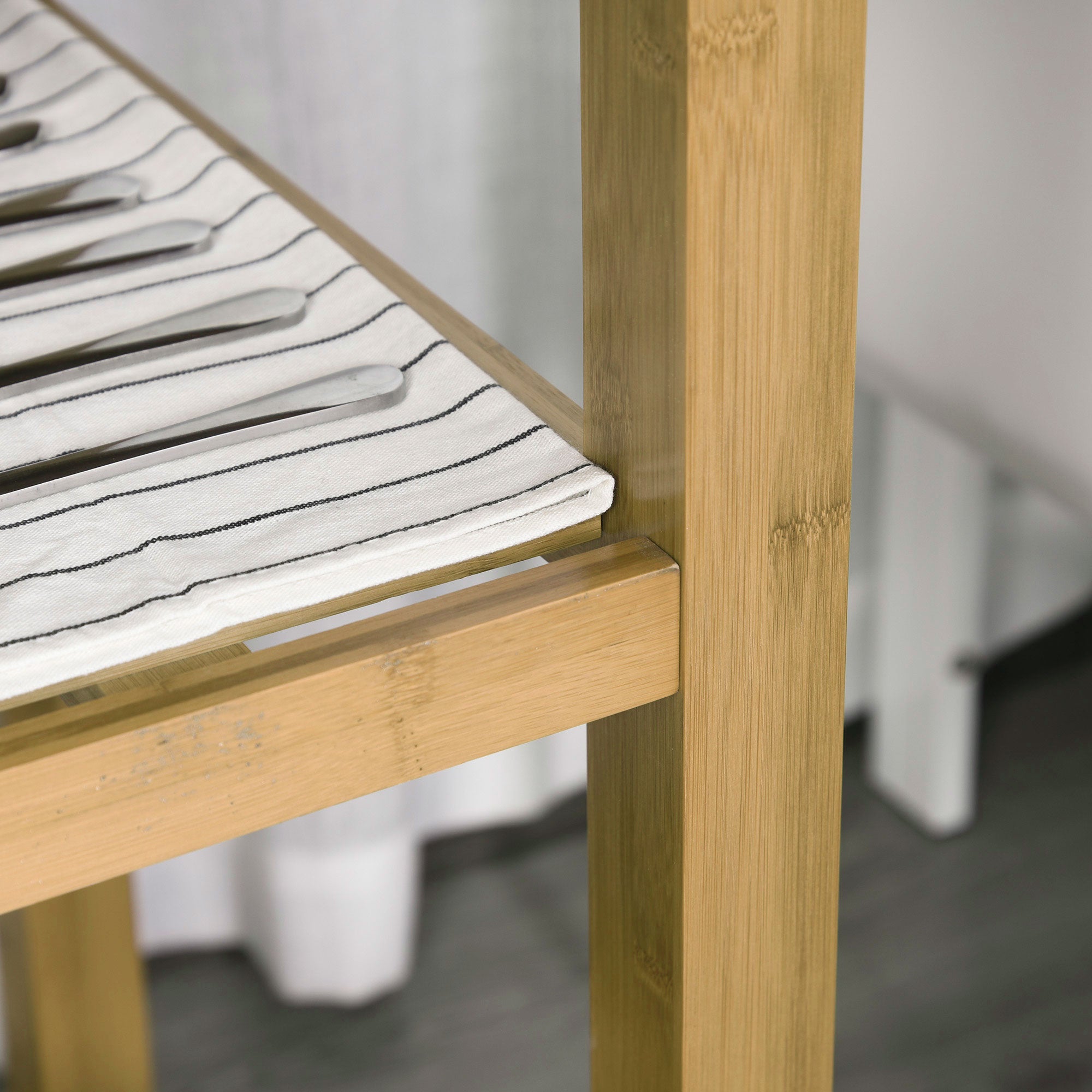 HOMCOM Rolling Bamboo Wood Kitchen Island Cart Trolley, Cabinet with Towel Rack, 2 Drawer, Shelves for Kitchken Living Room Use, Bamboo Tone