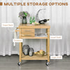 HOMCOM Rolling Bamboo Wood Kitchen Island Cart Trolley, Cabinet with Towel Rack, 2 Drawer, Shelves for Kitchken Living Room Use, Bamboo Tone