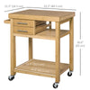 HOMCOM Rolling Bamboo Wood Kitchen Island Cart Trolley, Cabinet with Towel Rack, 2 Drawer, Shelves for Kitchken Living Room Use, Bamboo Tone
