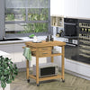 HOMCOM Rolling Bamboo Wood Kitchen Island Cart Trolley, Cabinet with Towel Rack, 2 Drawer, Shelves for Kitchken Living Room Use, Bamboo Tone
