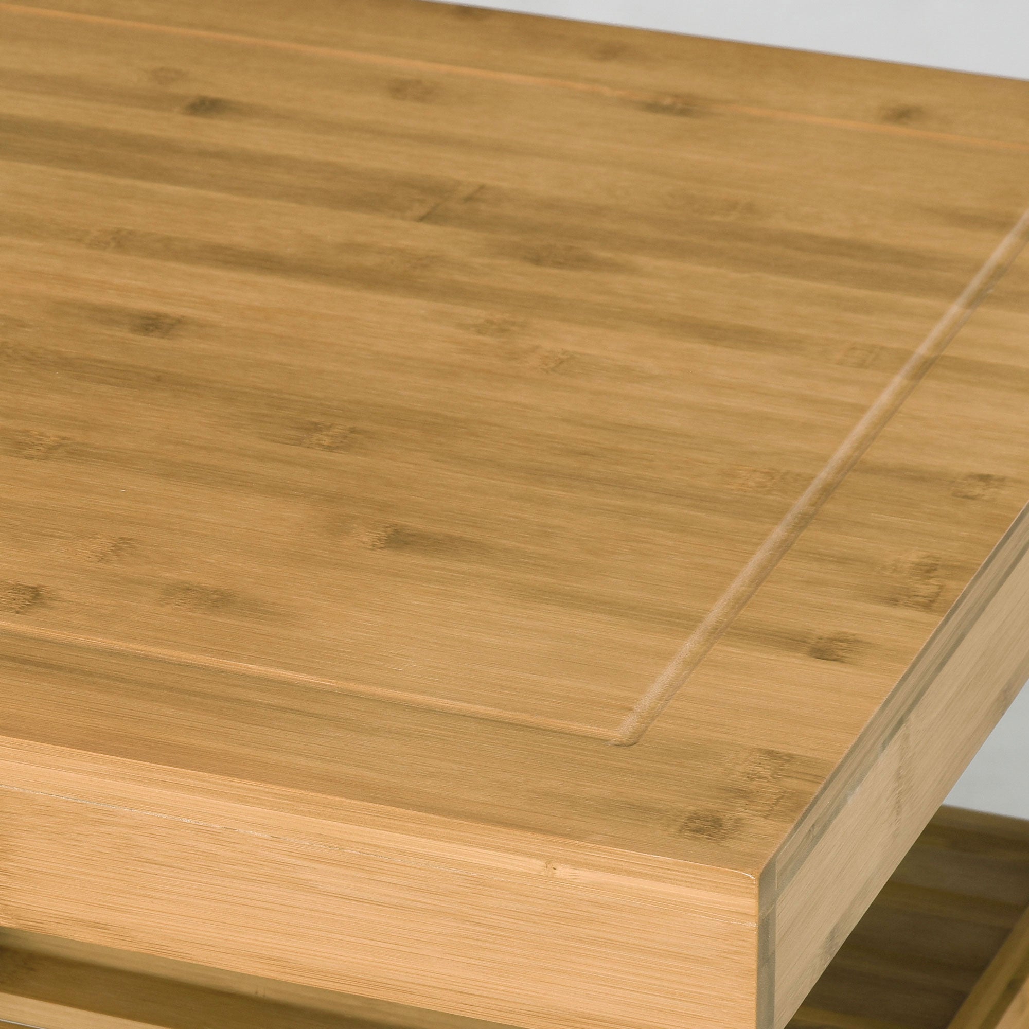 HOMCOM Rolling Bamboo Wood Kitchen Island Cart Trolley, Cabinet with Towel Rack, 2 Drawer, Shelves for Kitchken Living Room Use, Bamboo Tone