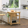 HOMCOM Rolling Bamboo Wood Kitchen Island Cart Trolley, Cabinet with Towel Rack, 2 Drawer, Shelves for Kitchken Living Room Use, Bamboo Tone