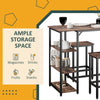 HOMCOM Industrial Dining Table Set for 2, Bar Table and Stools Set, Counter Height Kitchen Table with Chairs with Storage Shelf, Rustic Brown