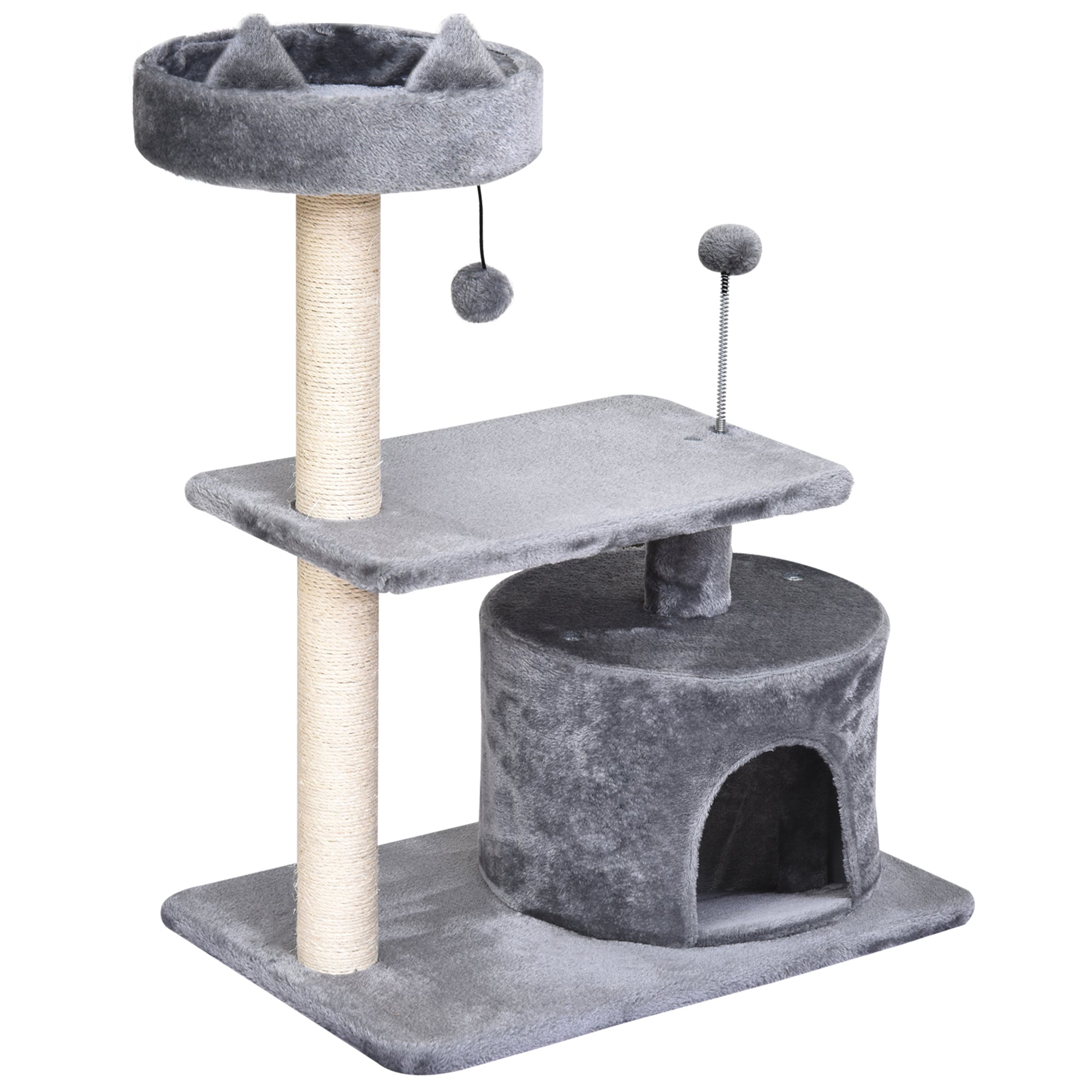 PawHut 81cm/32" Multi-level Cat Tree Scratcher Kitty Activity Center,Condo, Perch, Jumping Platforms,Toys Grey