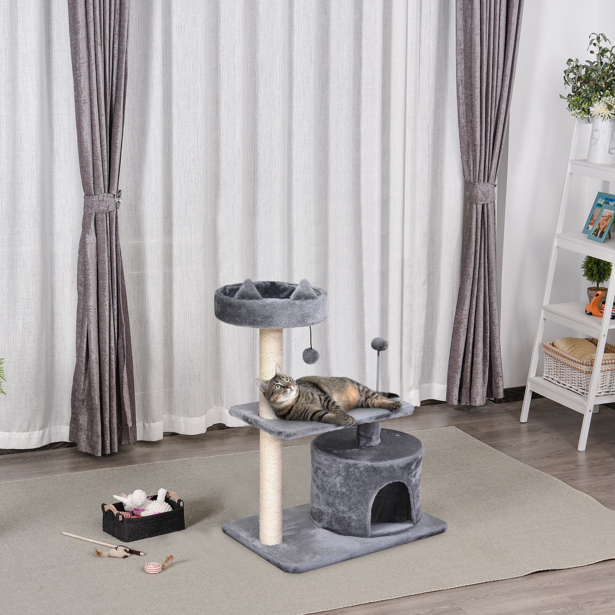 PawHut 81cm/32" Multi-level Cat Tree Scratcher Kitty Activity Center,Condo, Perch, Jumping Platforms,Toys Grey