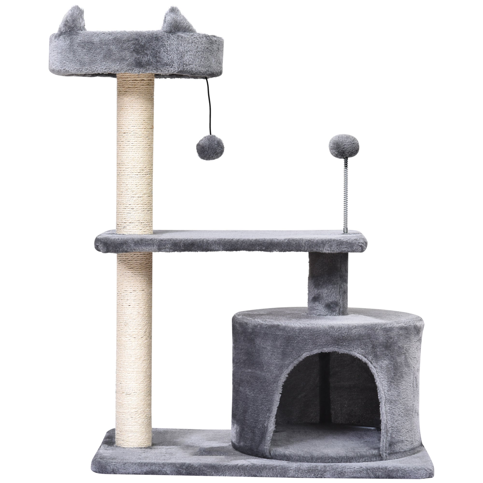 PawHut Multi Level Cat Tree for Indoor Cats with Scratching Post Bed Condo Perch, Kitten Climbing Tower, Grey 60L x 40W x 81H cm