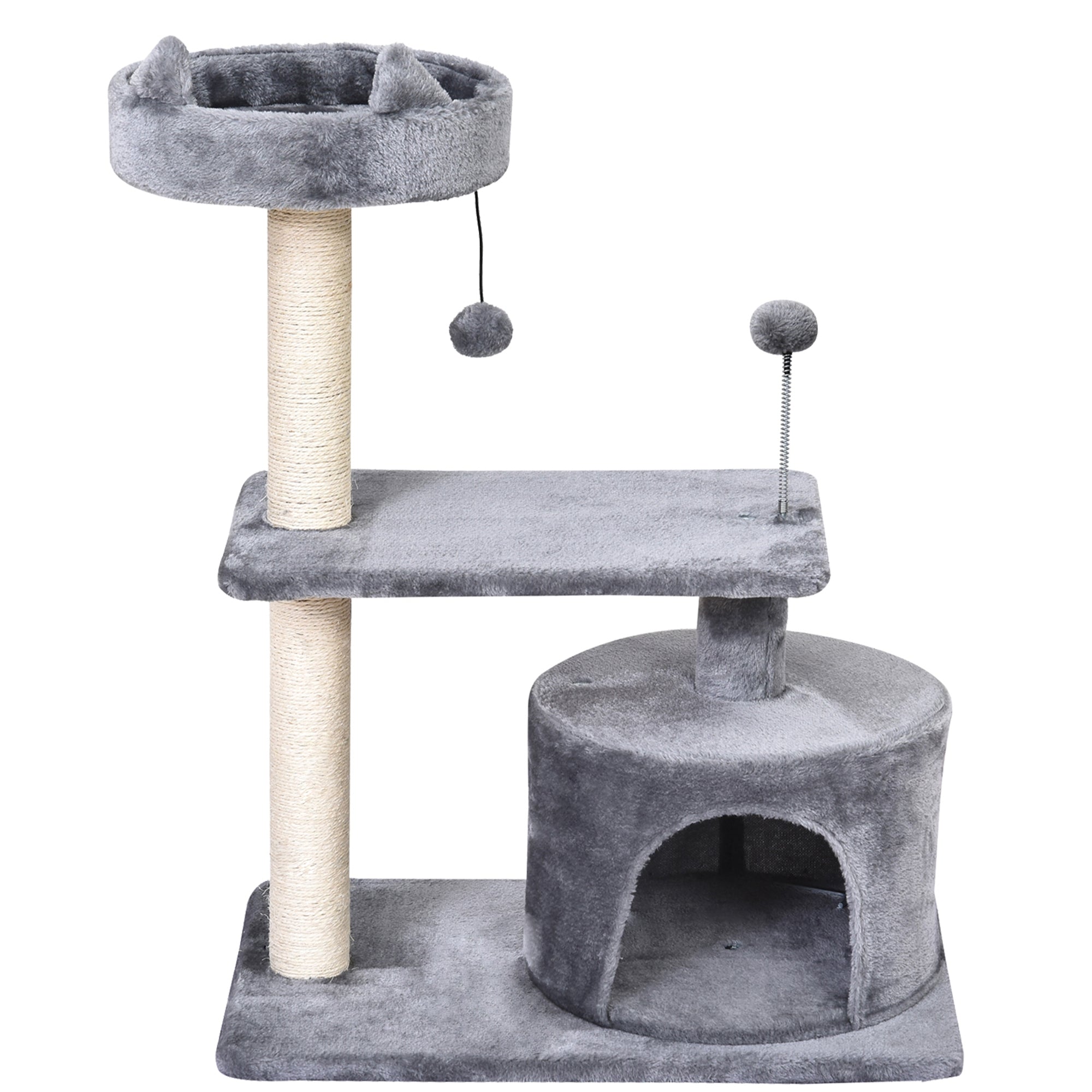 PawHut 81cm/32" Multi-level Cat Tree Scratcher Kitty Activity Center,Condo, Perch, Jumping Platforms,Toys Grey
