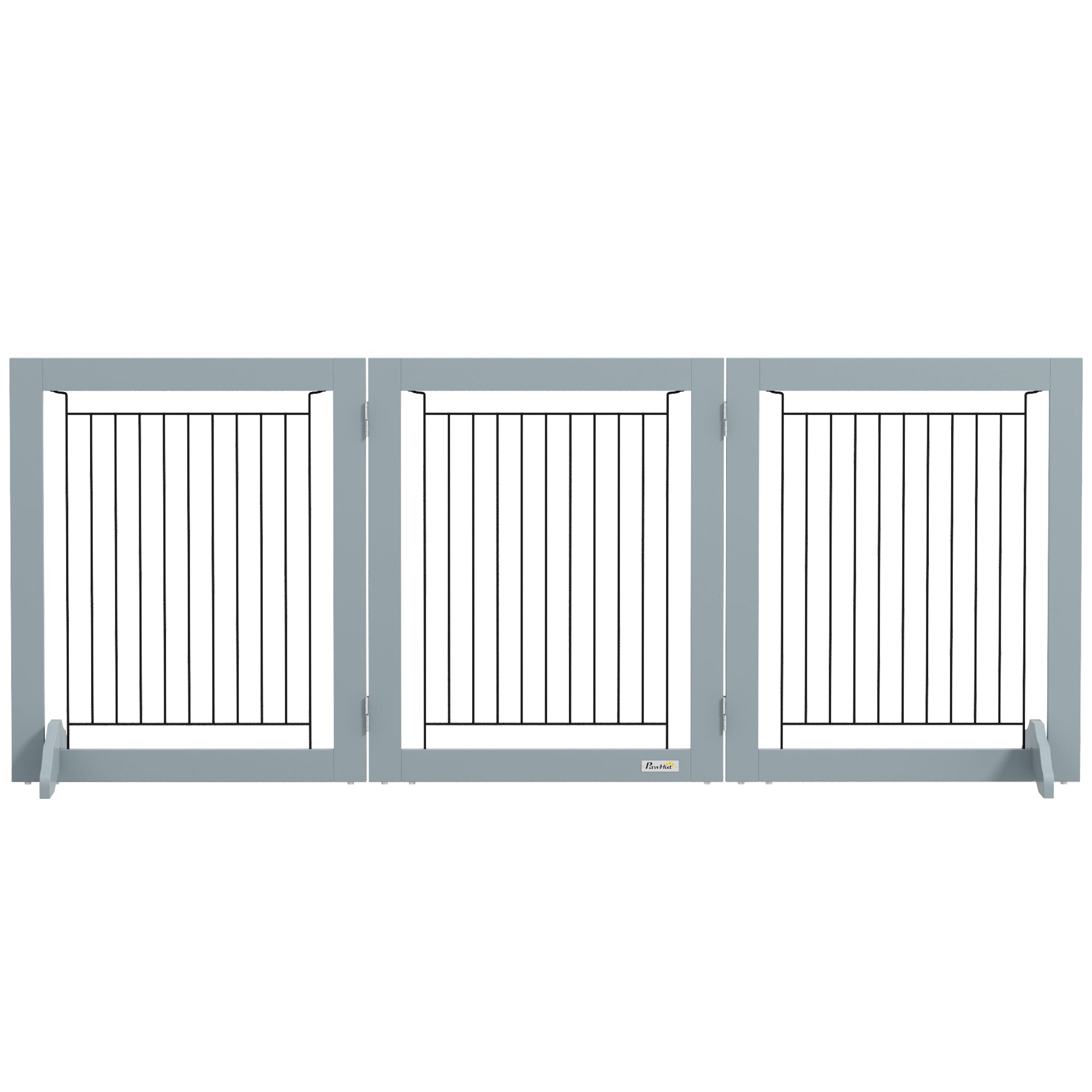 PawHut Freestanding Pet Gate Stair Gates for Dogs Foldable Wooden Dog Gate with 2 Support Feet, 61 cm Tall, for Doorways Hallways Staircases, Small Dogs - Grey