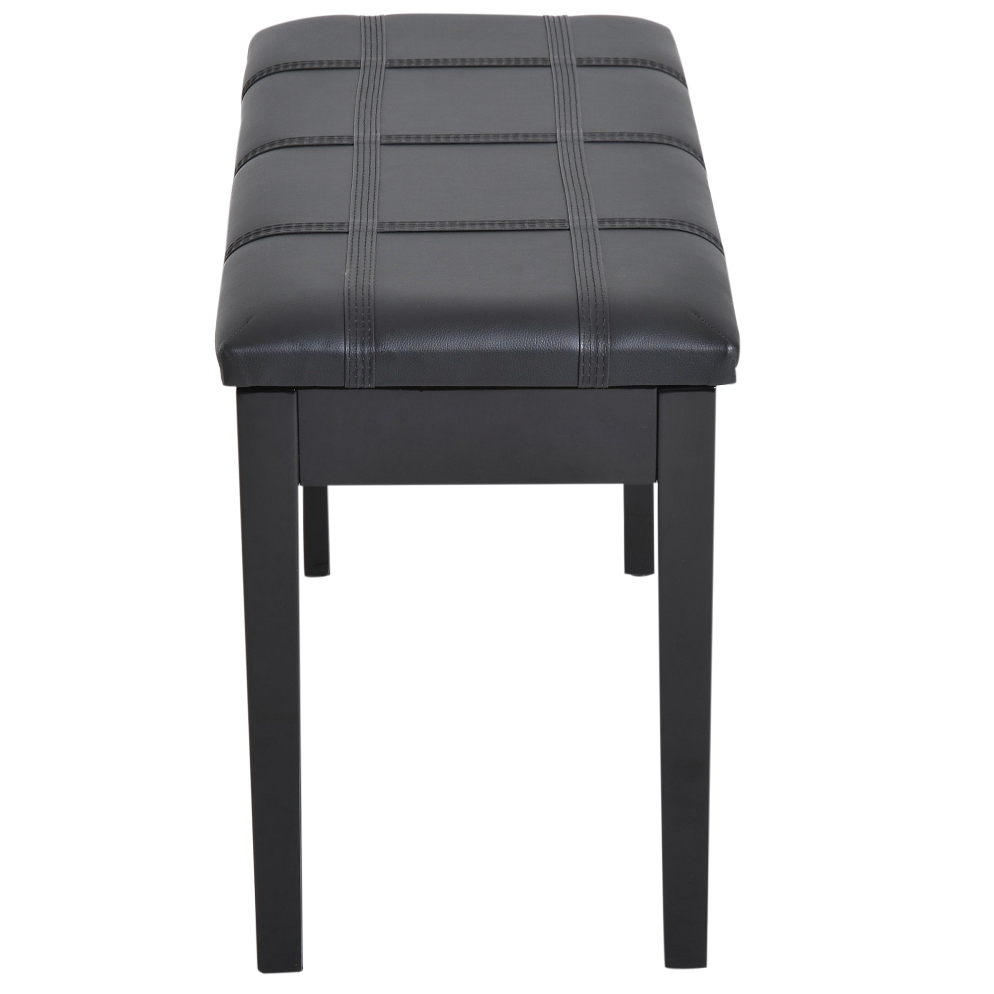 HOMCOM Classic Piano Bench Stool, PU Leather Padded Keyboard Seat with Rubber Wood Legs and Music Storage Compartment, Banded Seat, Black