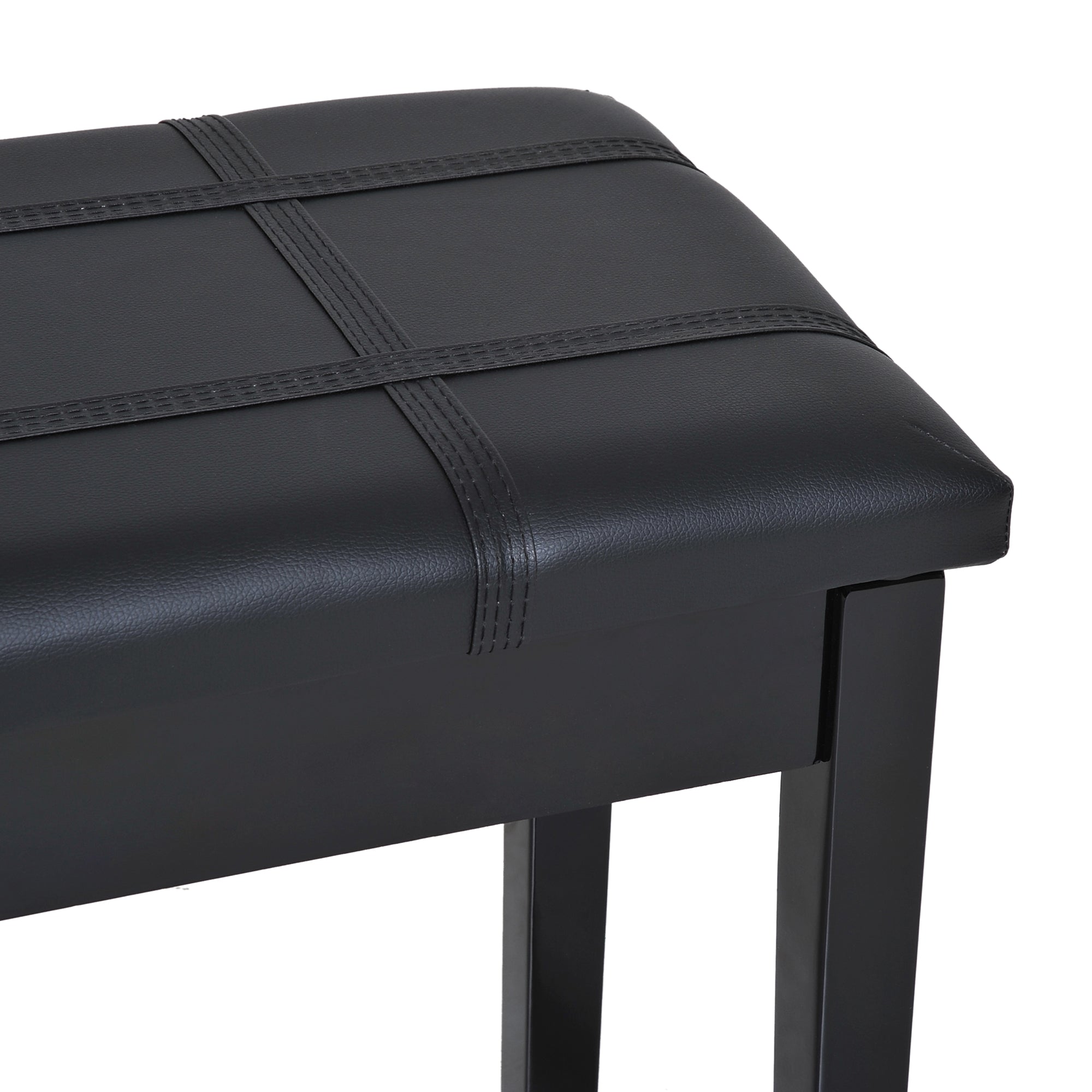 HOMCOM Classic Piano Bench Stool, PU Leather Padded Keyboard Seat with Rubber Wood Legs and Music Storage Compartment, Banded Seat, Black