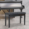 HOMCOM Classic Piano Bench Stool, PU Leather Padded Keyboard Seat with Rubber Wood Legs and Music Storage Compartment, Banded Seat, Black