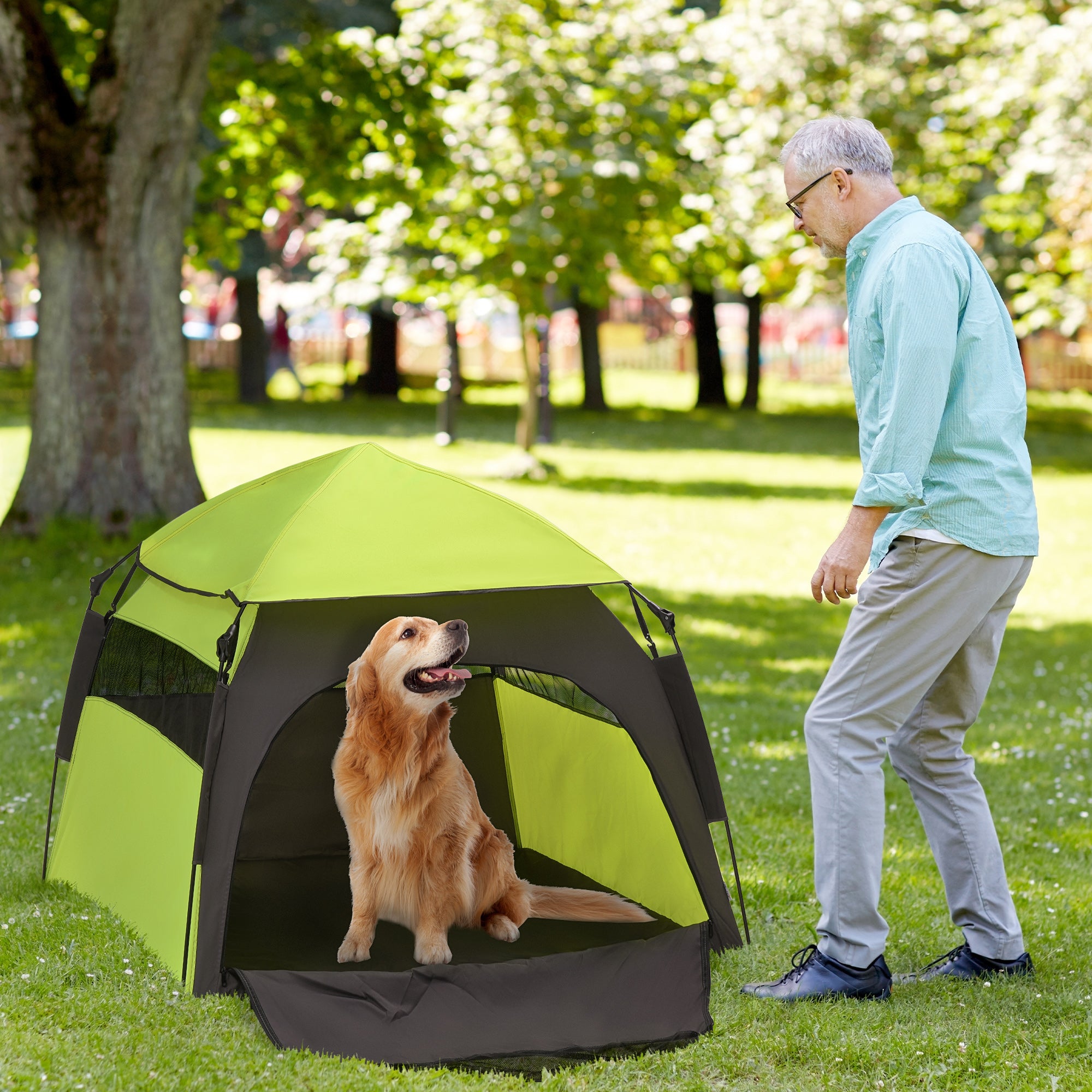 PawHut Foldable Dog Tent, Portable Pet Cat Tent with Water-Resistant Oxford Cloth, Carry Bag, Pet Playpen Exercise Tent for Extra Large Dog, Cat, Indoor Outdoor Use, Green