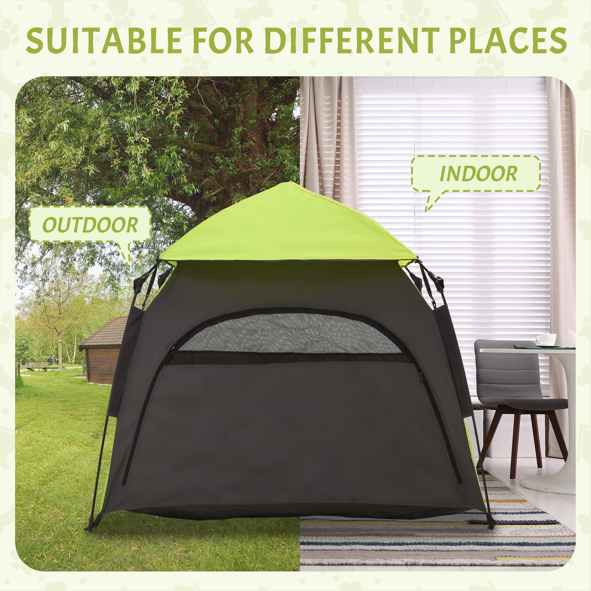 PawHut Foldable Dog Tent, Portable Pet Cat Tent with Water-Resistant Oxford Cloth, Carry Bag, Pet Playpen Exercise Tent for Extra Large Dog, Cat, Indoor Outdoor Use, Green