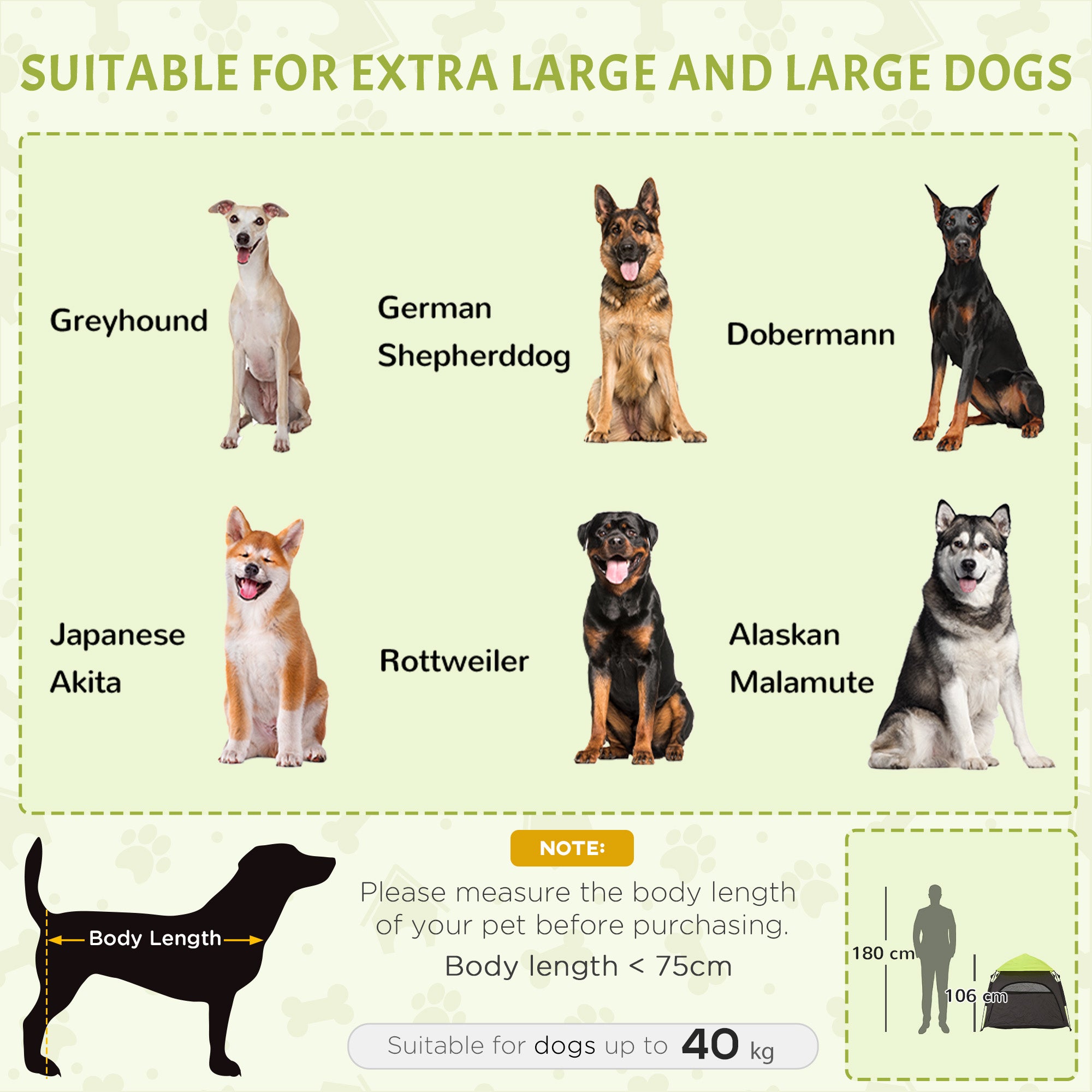 PawHut Foldable Dog Tent, Portable Pet Cat Tent with Water-Resistant Oxford Cloth, Carry Bag, Pet Playpen Exercise Tent for Extra Large Dog, Cat, Indoor Outdoor Use, Green