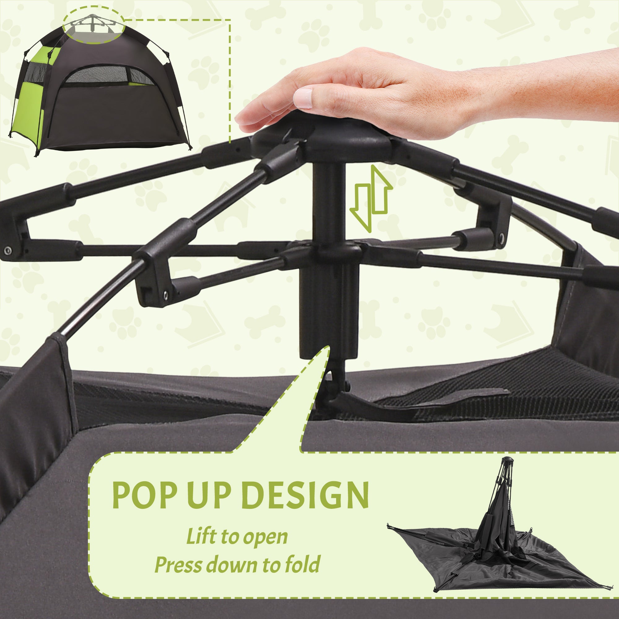 PawHut Foldable Dog Tent, Portable Pet Cat Tent with Water-Resistant Oxford Cloth, Carry Bag, Pet Playpen Exercise Tent for Extra Large Dog, Cat, Indoor Outdoor Use, Green