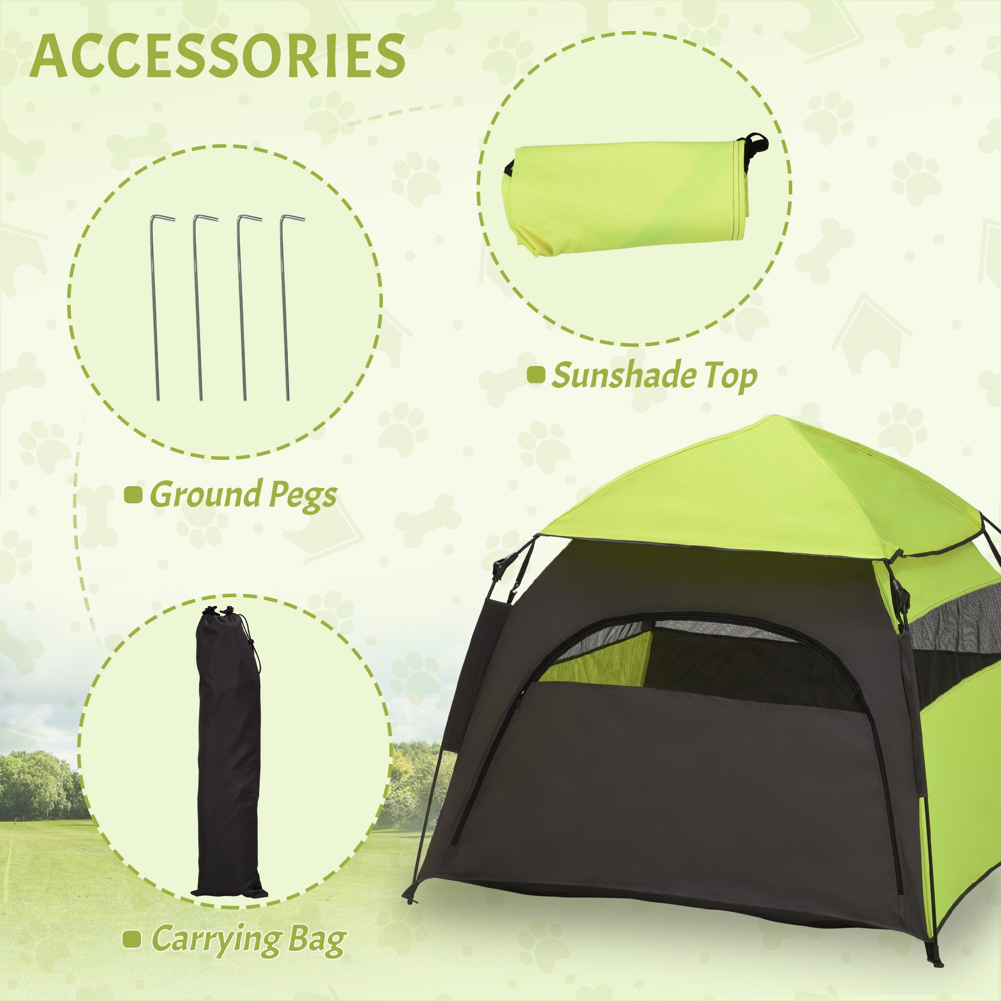 PawHut Foldable Dog Tent, Portable Pet Cat Tent with Water-Resistant Oxford Cloth, Carry Bag, Pet Playpen Exercise Tent for Extra Large Dog, Cat, Indoor Outdoor Use, Green