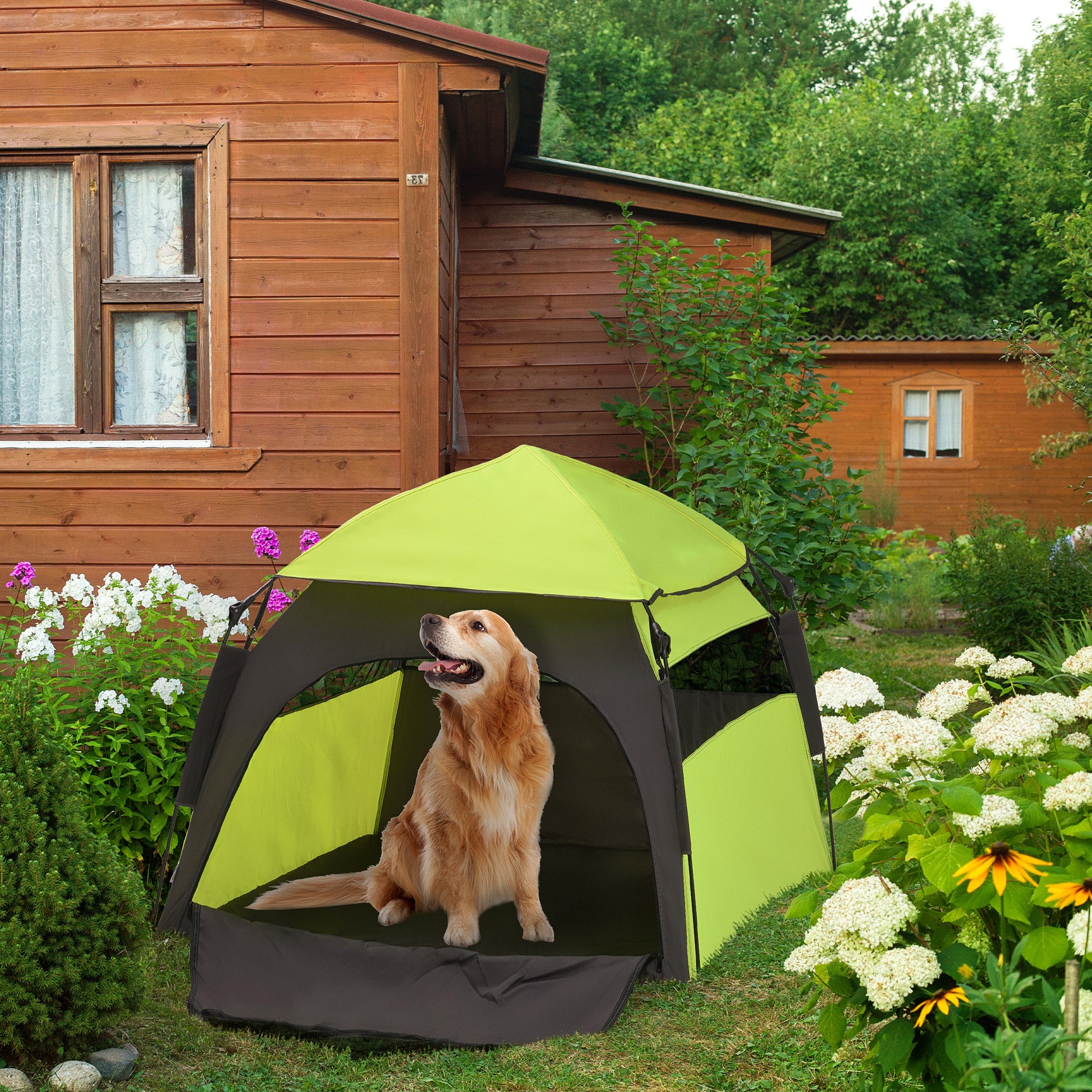 PawHut Foldable Dog Tent, Portable Pet Cat Tent with Water-Resistant Oxford Cloth, Carry Bag, Pet Playpen Exercise Tent for Extra Large Dog, Cat, Indoor Outdoor Use, Green