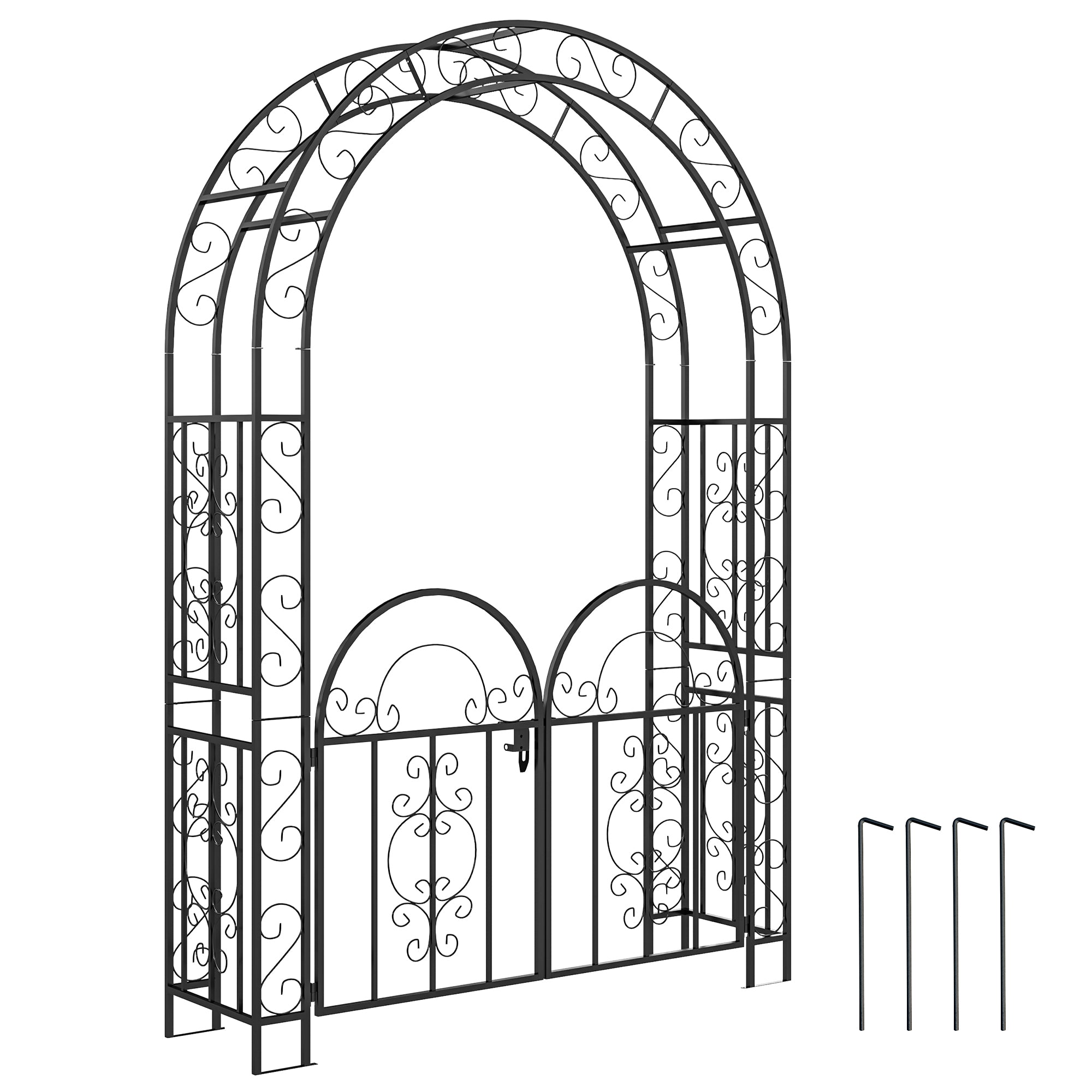 Outsunny 7.4ft Steel Garden Arch with Gate, Garden Arbor Trellis for Climbing Plants, Roses, Vines, Wedding Arch for Outdoor, Garden, Lawn, Backyard, Black