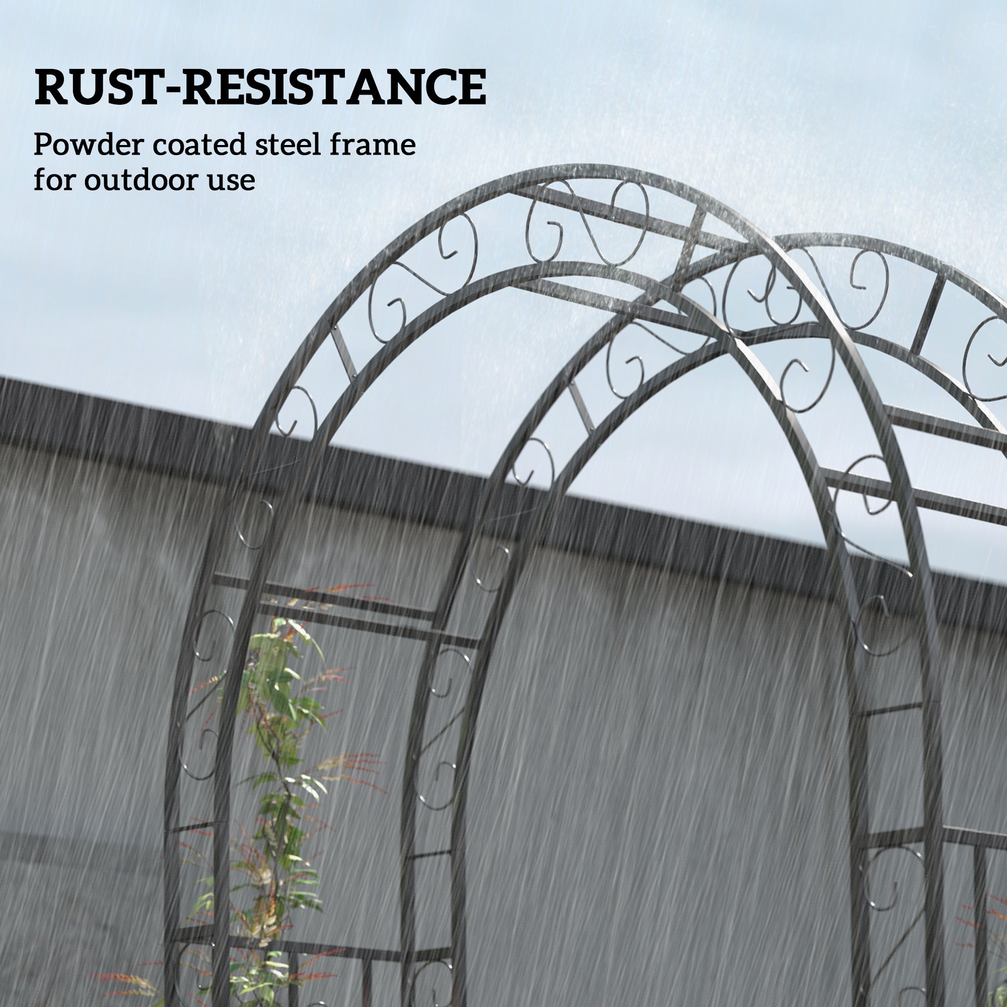 Outsunny 7.4ft Steel Garden Arch with Gate, Garden Arbor Trellis for Climbing Plants, Roses, Vines, Wedding Arch for Outdoor, Garden, Lawn, Backyard, Black