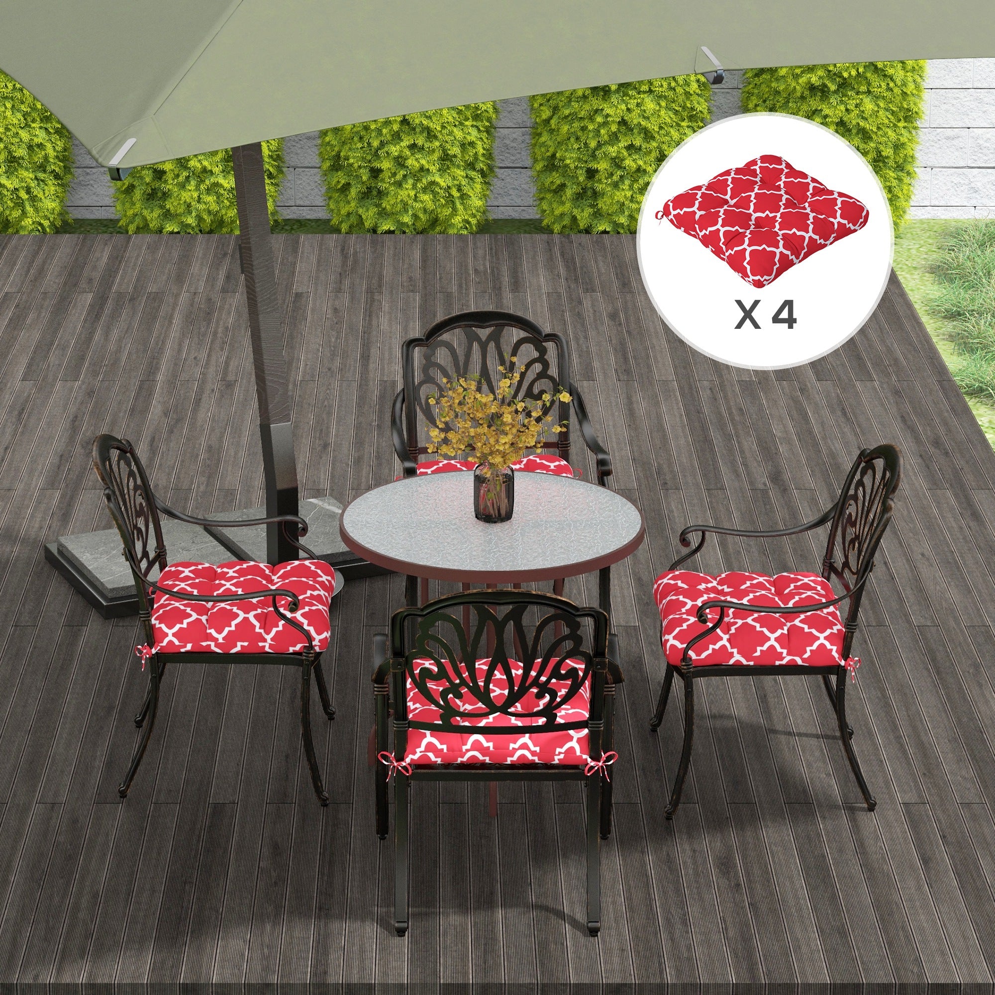 Outsunny 4-Piece Patio Chair Cushions Pillows, Seat Replacement Patio Cushions Set with Ties for Indoor Outdoor Garden Furniture