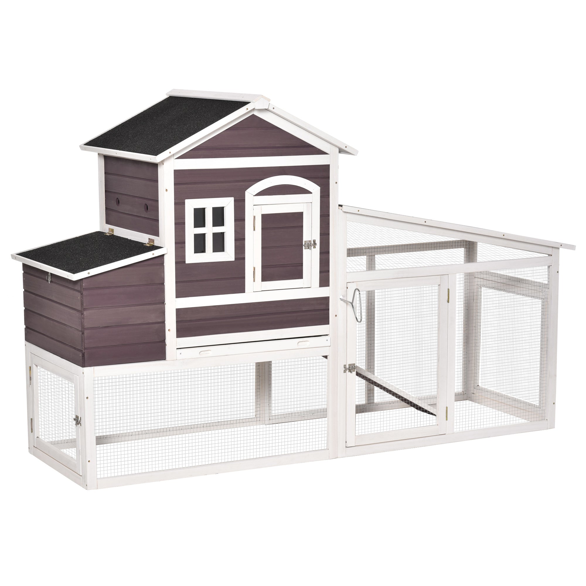 PawHut 200cm Deluxe Chicken Coop Small Animal Rabbit Habitat Hen House with Outdoor Run Resting Nesting Box Removable Tray Waterproof Asphalt Roof Lockable Door