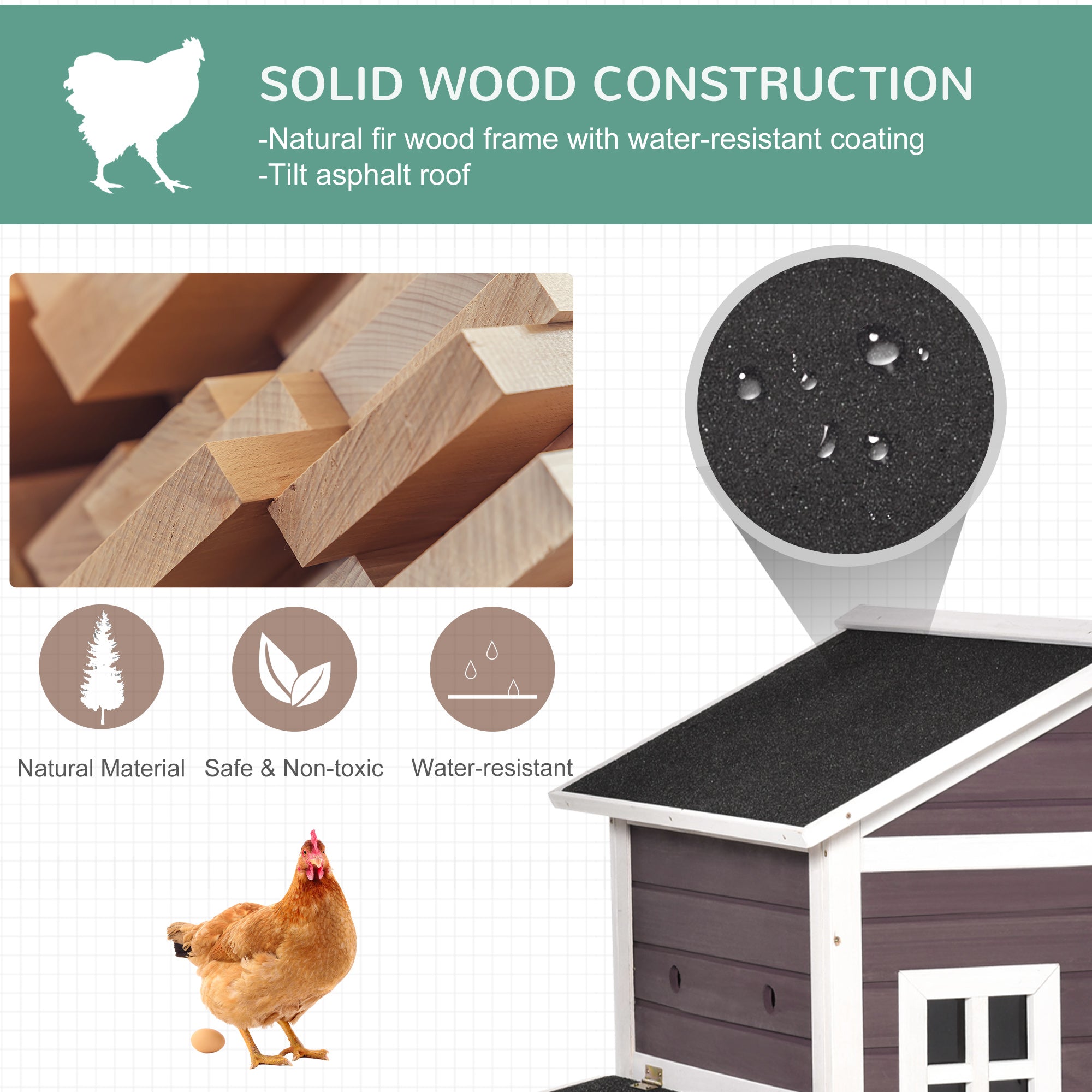 PawHut 200cm Deluxe Chicken Coop Small Animal Rabbit Habitat Hen House with Outdoor Run Resting Nesting Box Removable Tray Waterproof Asphalt Roof Lockable Door