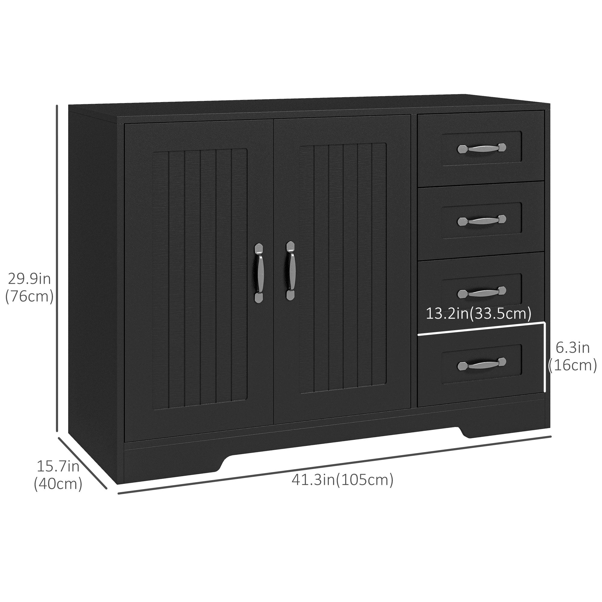HOMCOM Modern Sideboard Buffet Cabinet with Drawers and Beadboard Door Cupboard Kitchen Storage Cabinet Black