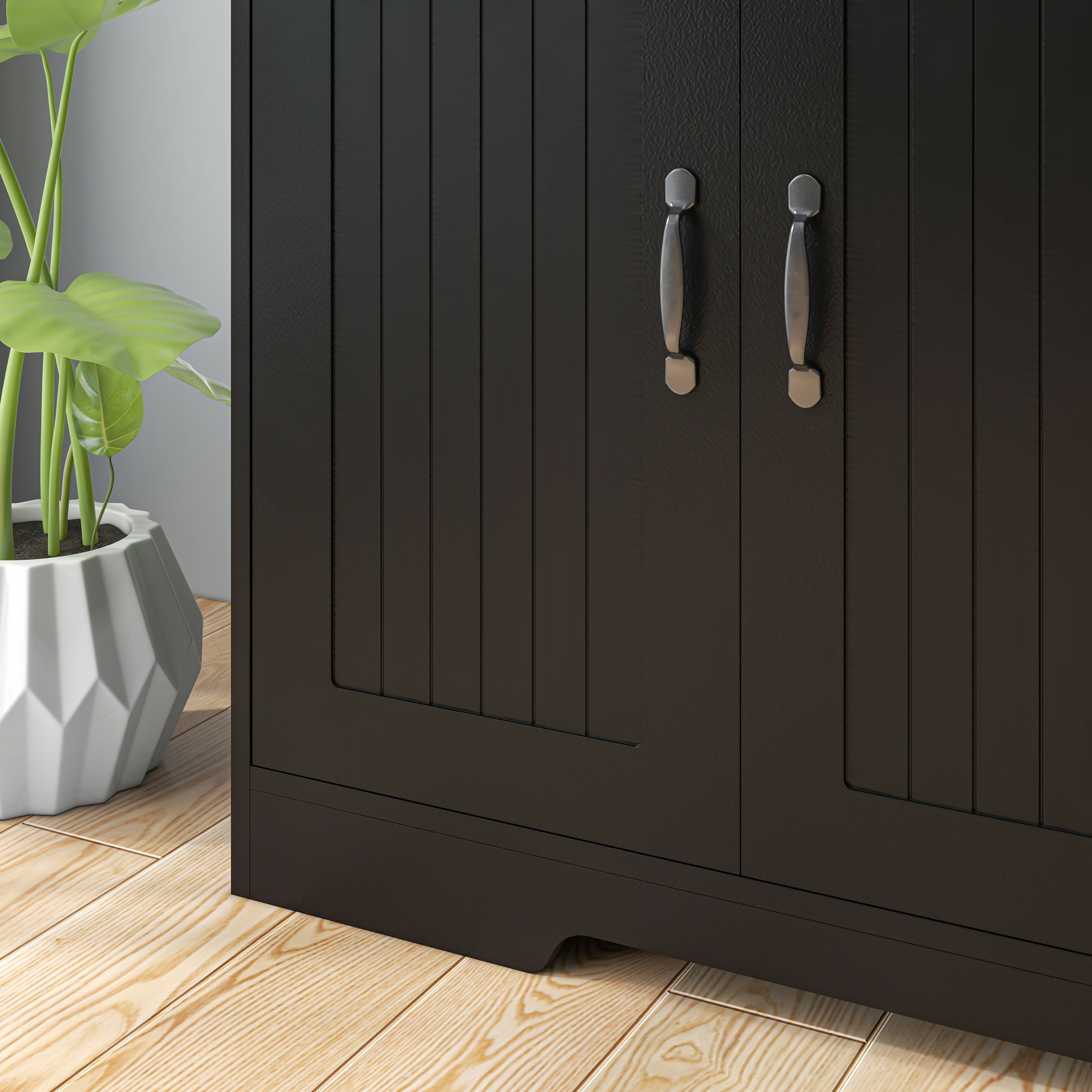 HOMCOM Modern Sideboard Buffet Cabinet with Drawers and Beadboard Door Cupboard Kitchen Storage Cabinet Black