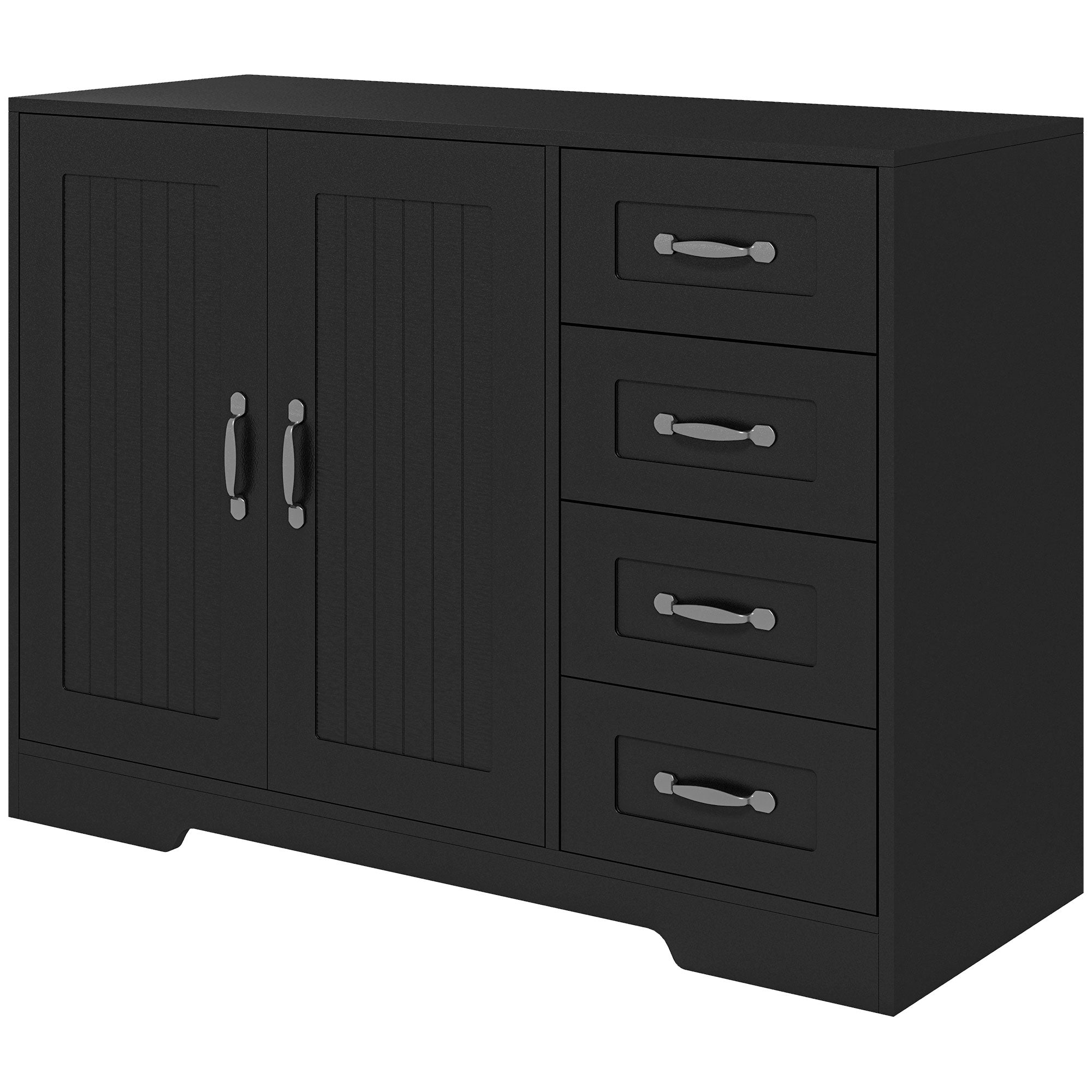 HOMCOM Modern Sideboard Buffet Cabinet with Drawers and Beadboard Door Cupboard Kitchen Storage Cabinet Black