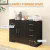 HOMCOM Modern Sideboard Buffet Cabinet with Drawers and Beadboard Door Cupboard Kitchen Storage Cabinet Black