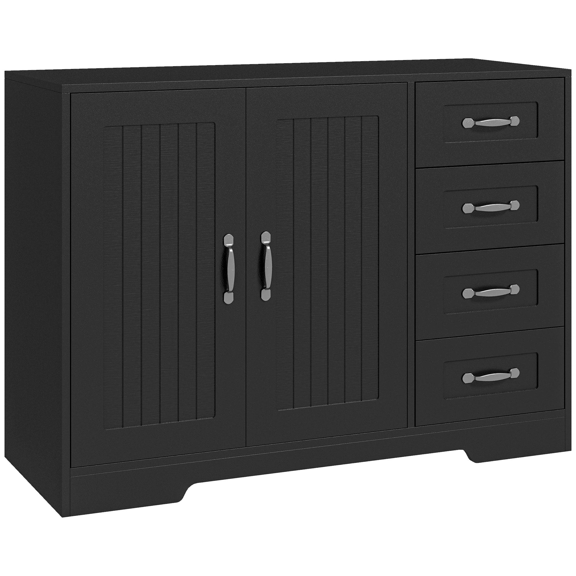 HOMCOM Modern Sideboard Buffet Cabinet with Drawers and Beadboard Door Cupboard Kitchen Storage Cabinet Black