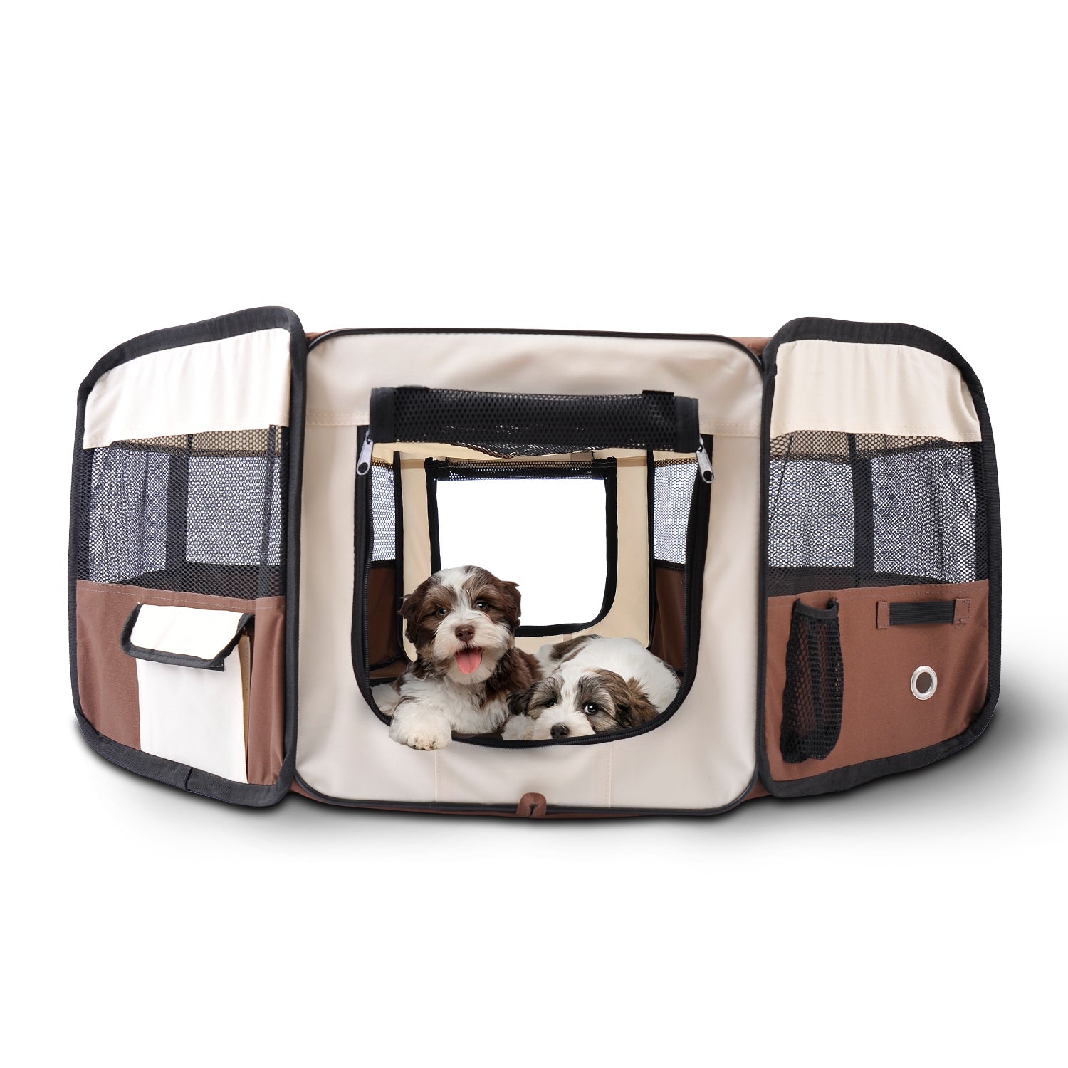 PawHut 37" Folding Portable Pet Playpen Soft Dog Cat Puppy Exercise Kennel Crate with Carrying Bag Brown