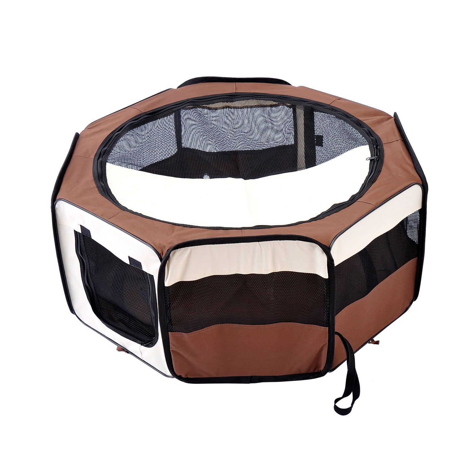 PawHut 37" Folding Portable Pet Playpen Soft Dog Cat Puppy Exercise Kennel Crate with Carrying Bag Brown
