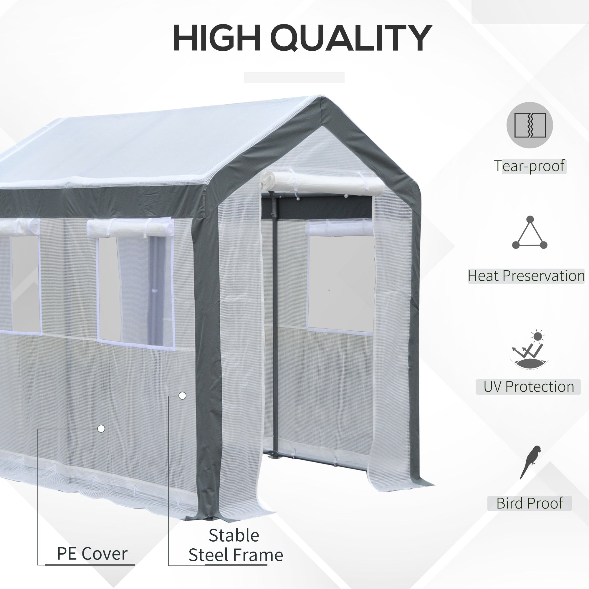 Outsunny 8' x 6' x 7.5' Heavy-duty Walk-in Greenhouse Outdoor Vegetable Plants Growing Warm House Seed Plant Growth Tent Polytunnel Shelter White