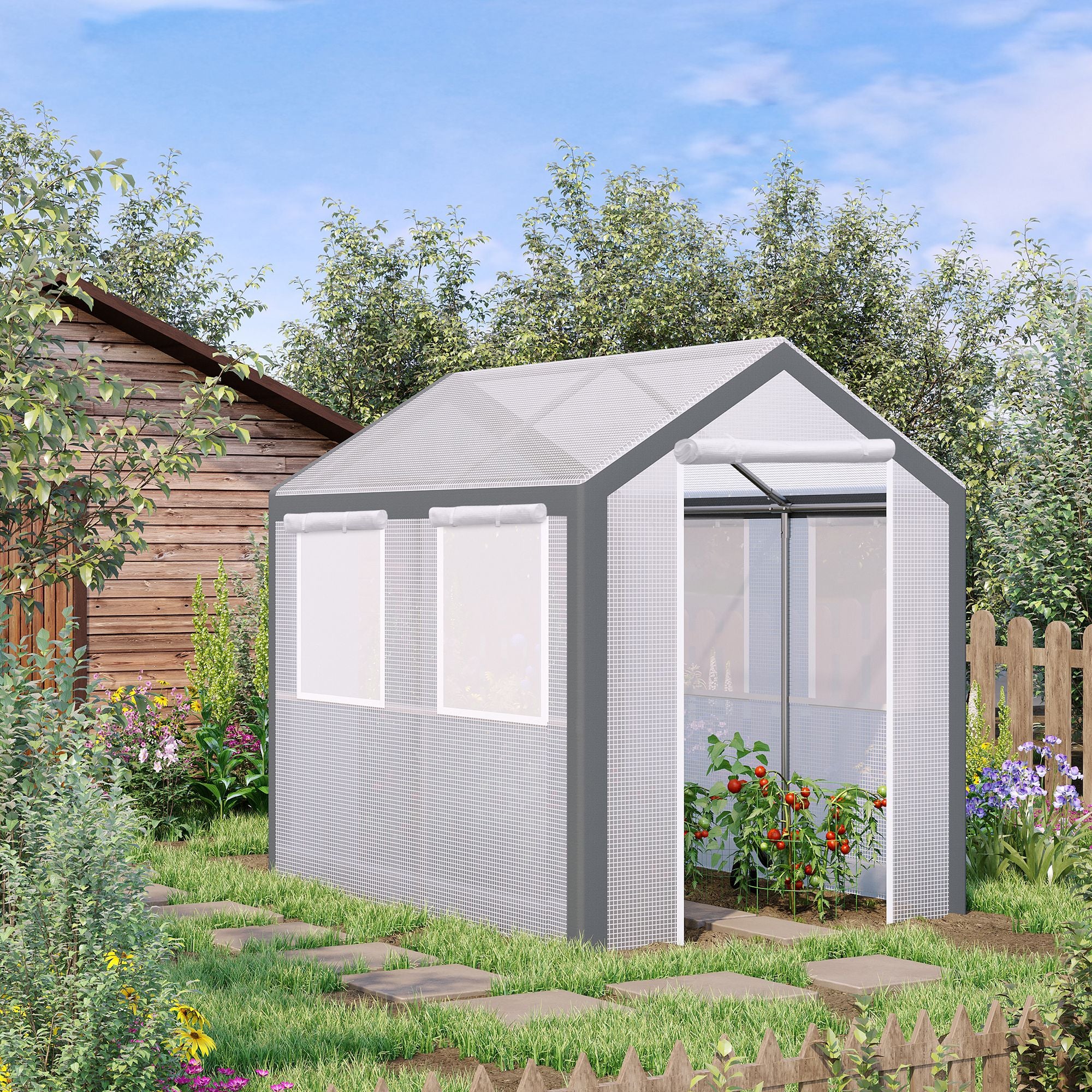 Outsunny 8' x 6' x 7.5' Heavy-duty Walk-in Greenhouse Outdoor Vegetable Plants Growing Warm House Seed Plant Growth Tent Polytunnel Shelter White