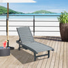 Outsunny Wooden Outdoor Lounge Chair, Adjustable Patio Outdoor Chaise Recliner Garden Furniture, Tanning Chair with Pull-out Tray and 2 Wheels, Grey