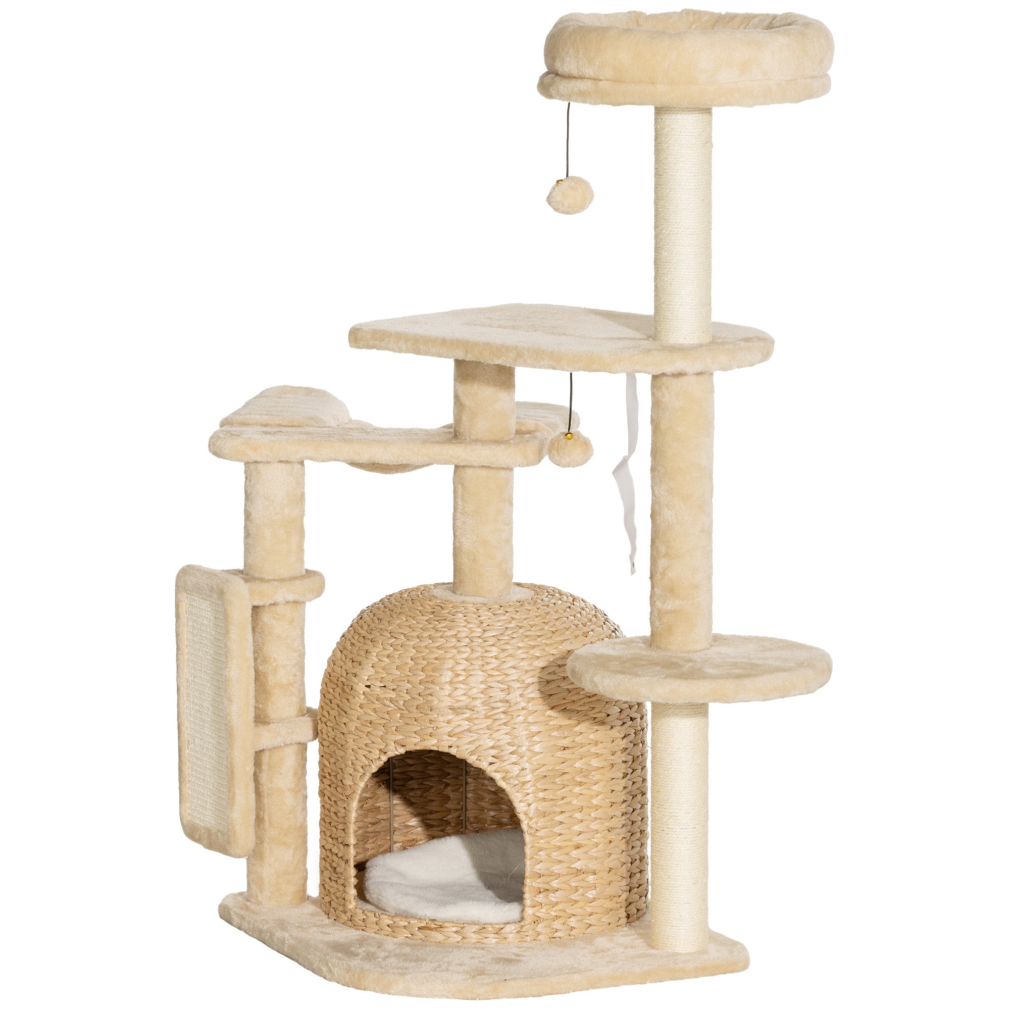 PawHut 44" Cat Tree, Cat Tower for Indoor Cats with Sisal Scratching Posts, Cat Condo, Hammock, Cat Bed, Platforms, Toy Balls, Cat Activity Center, Beige